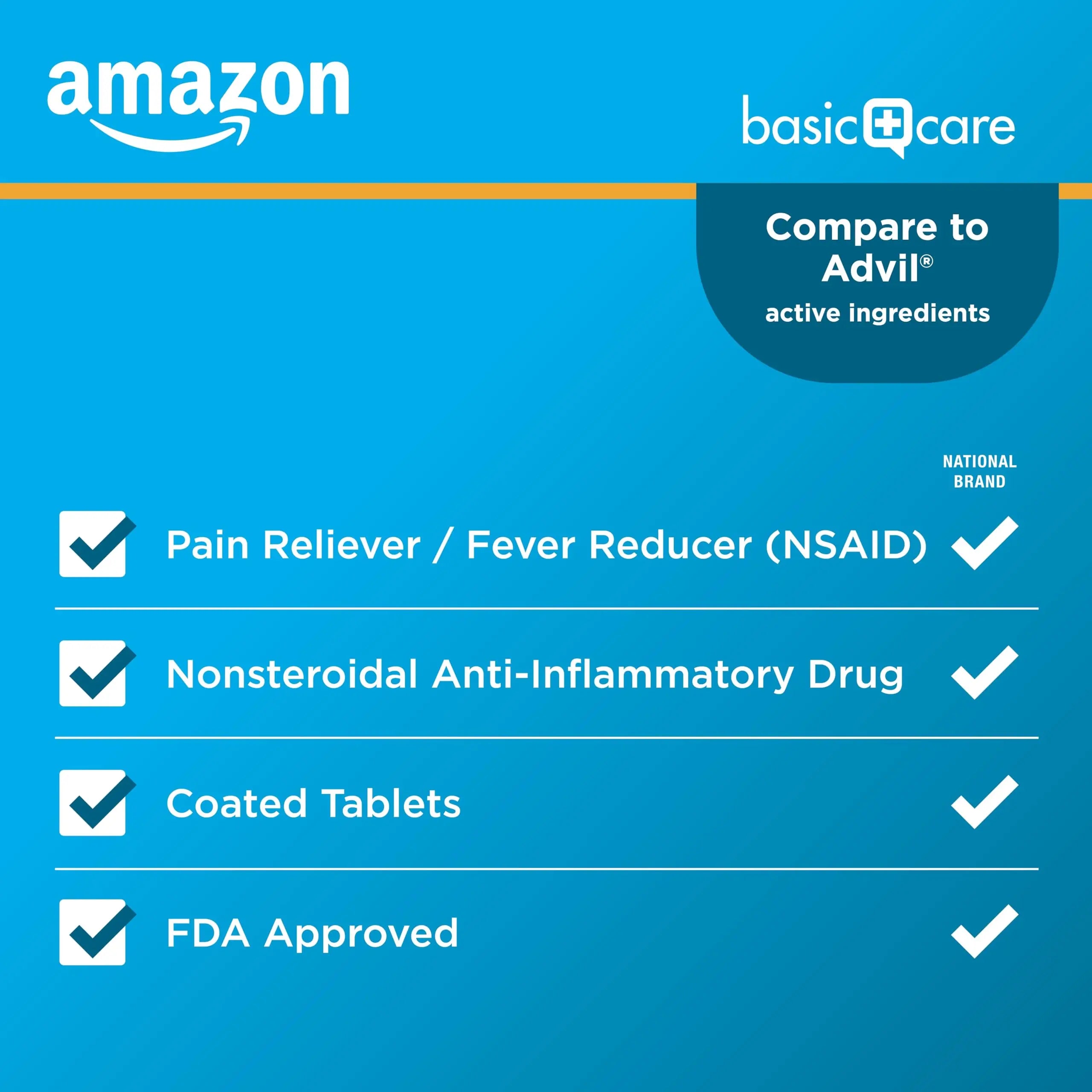 Amazon Basic Care Ibuprofen Tablets, Fever Reducer and Pain Relief from Body Aches, Headache, Arthritis Pain and More, Brown 200 Count Amazon Basic Care buy supplements canada