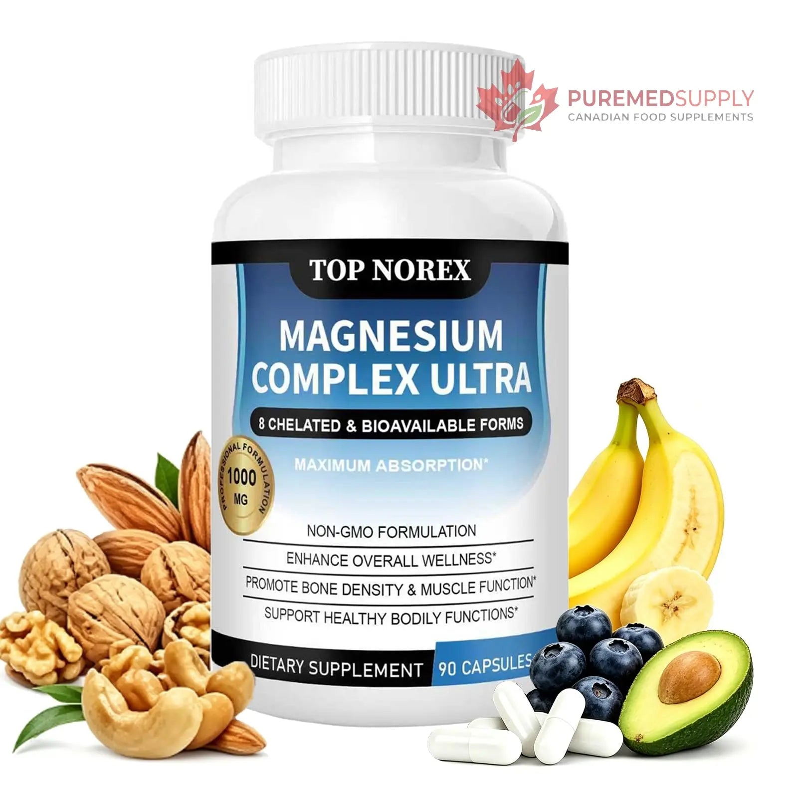 Top Norex Magnesium Complex Ultra - 8 Elemental 1000mg Magnesium Blend, Easy Absorption, 90 Capsules (1) Top Norex buy supplements canada