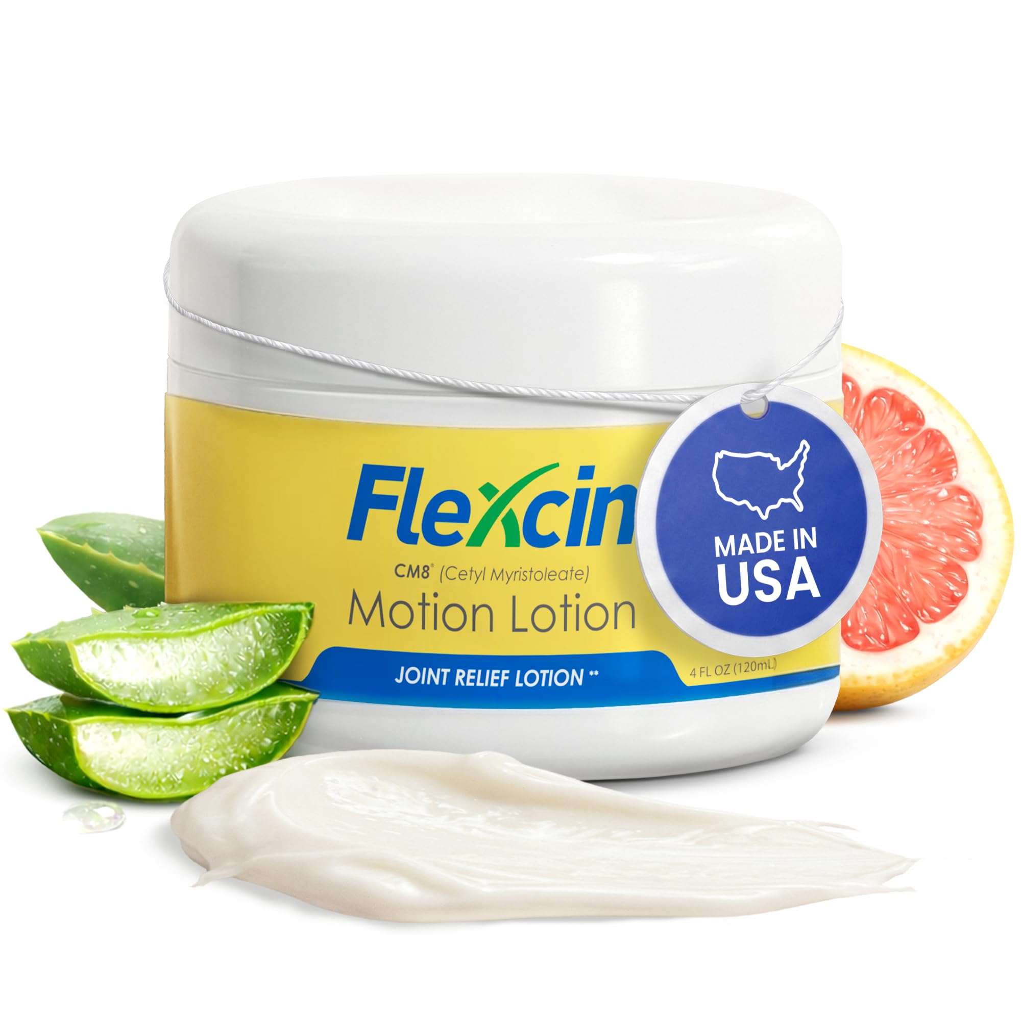 Flexcin Motion Lotion with CM8 - Joint & Muscle Therapy Cream for Back, Neck, Knee, Hand, Foot - Fast Absorbing with DMSO, Emu Oil, Aloe Vera - Non-Greasy 4oz Jar Flexcin buy supplements canada