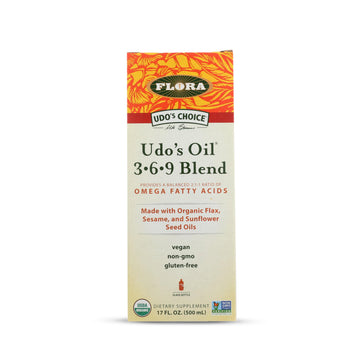 Flora - Udo's Choice Omega 369 Oil Blend, Made with Organic Flax, Sesame & Sunflower Seed Oils, Plant-Based Vegan Omega Fatty Acids, Based on Ideal 2:1:1 Ratio, 17-fl, oz. Glass Bottle Flora buy supplements canada