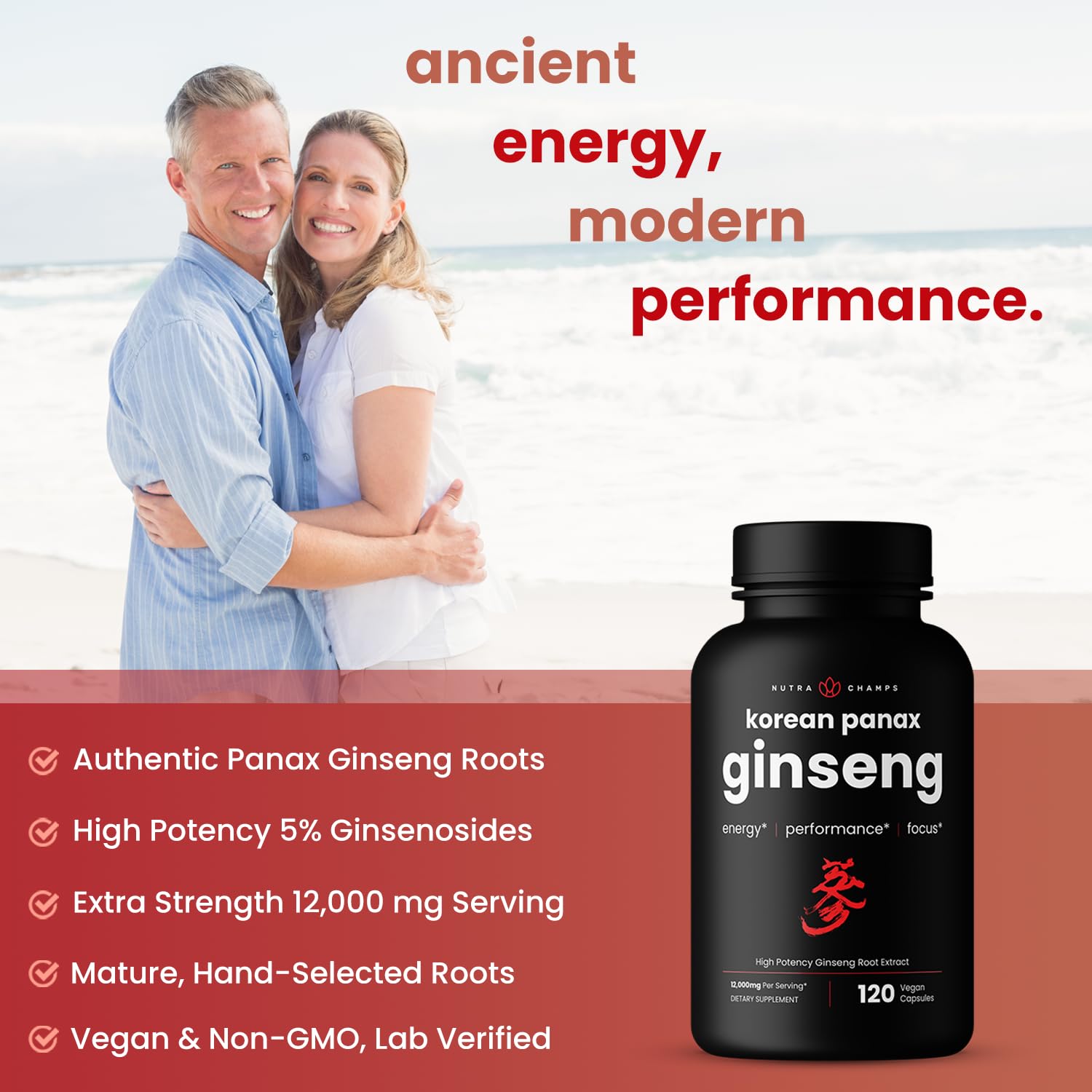 NutraChamps Korean Red Panax Ginseng Capsules | Extra Strength Ginsenosides for Energy, Focus, Performance, Vitality & Immune Support NutraChamps buy supplements canada