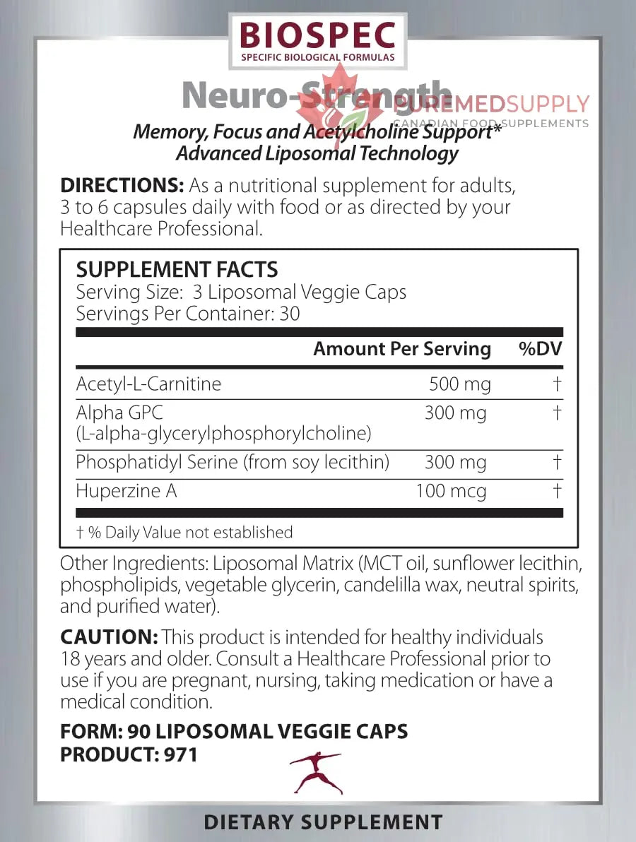 BIOSPEC NUTRITIONALS Neuro-Strength - Support Cognitive Performance* - Acetyl-L-Carnitine, Alpha-GPC, Phosphatidylserine, Huperzine BIOSPEC NUTRITIONALS buy supplements canada