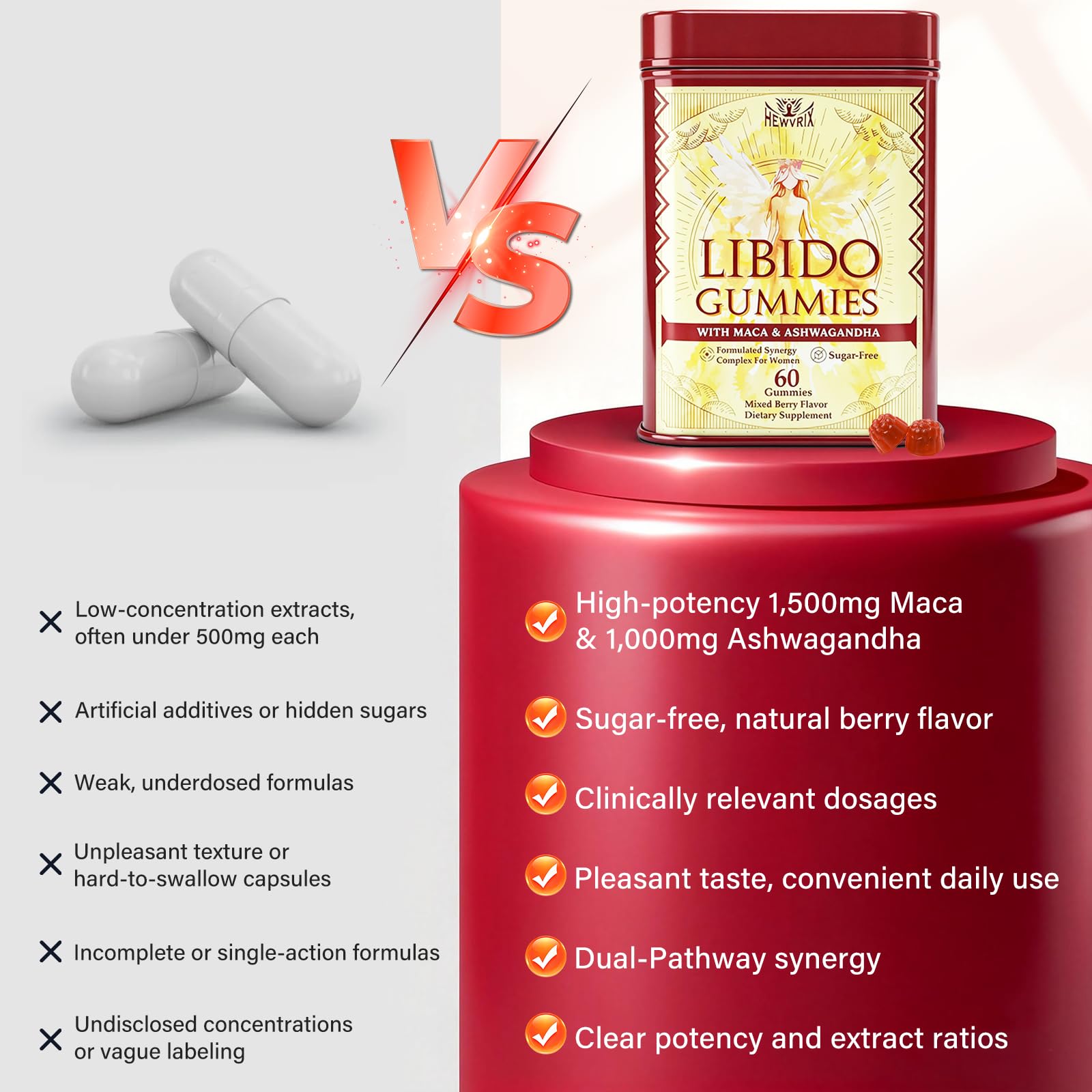 Libido Booster for Women with 1500mg Maca & 1000mg Ashwagandha, Vitamin D & B6, for Energy, Mood - Strongest Female Libido Booster + Hormone Balance for Women Cortisol Reducer | 0 Sugar, 60 Gummies Hewvrix buy supplements canada