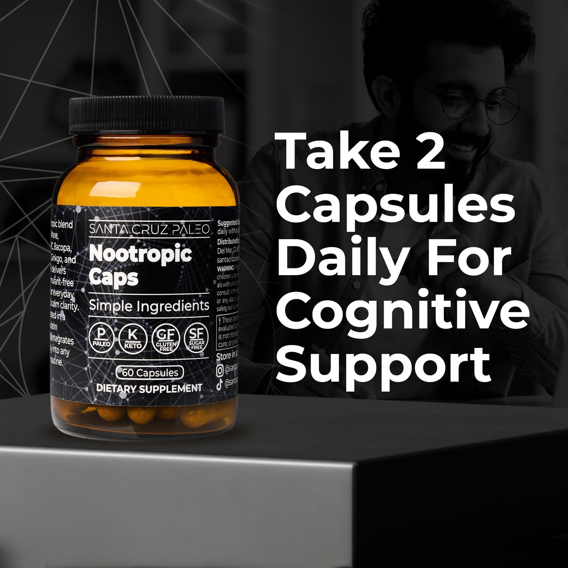 Santa Cruz Paleo Nootropic Capsules – Lions Mane, Alpha GPC, Panax Ginseng & Ginkgo Biloba for Focus, Memory, Mental Clarity & Energy – Keto, Paleo, Gluten Free Brain Supplement, 60 Caps Santa Cruz Paleo buy supplements canada