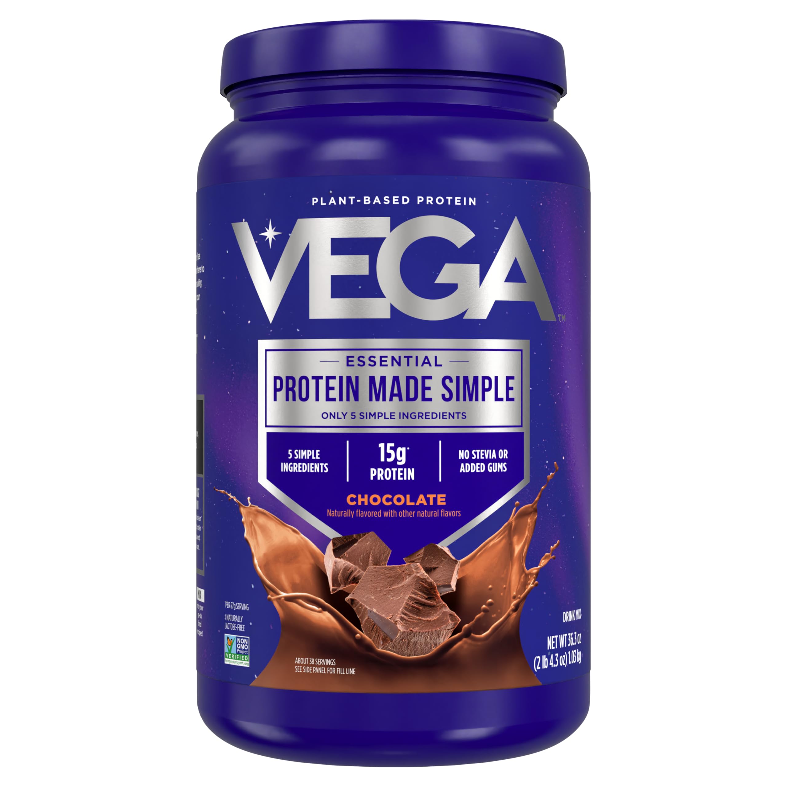 Vega Protein Made Simple - 15g Plant-Based Pea Protein, Chocolate, 39 Servings, Stevia Free, No Artificial Sweeteners or Gums, Non-GMO, Gluten Free, Vega buy supplements canada