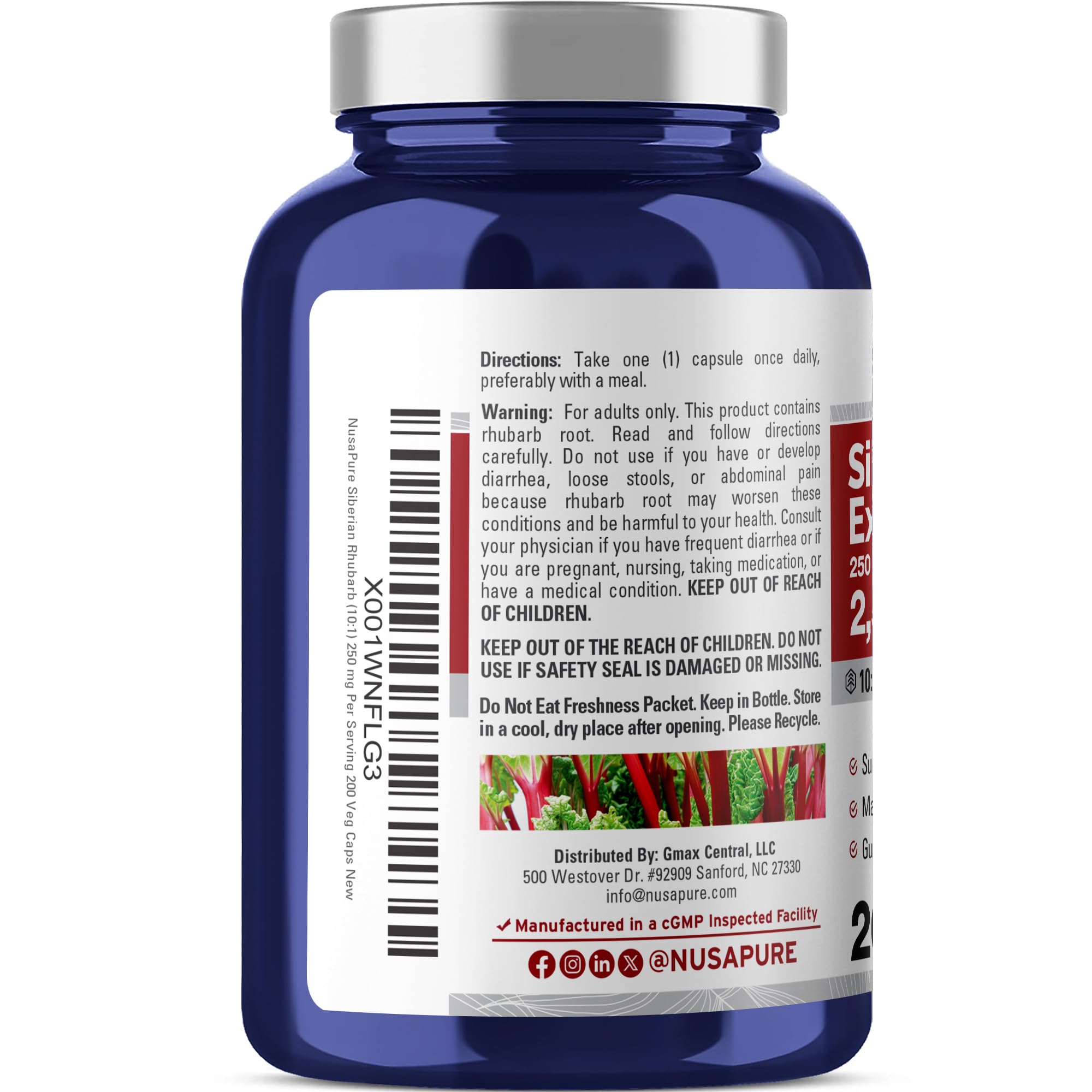 NusaPure Siberian Rhubarb 10:1 Extract, 250 mg Equivalent to 2,500mg - 200 Veggie Capsules (Vegetarian, Non-GMO, Vegan) NusaPure buy supplements canada