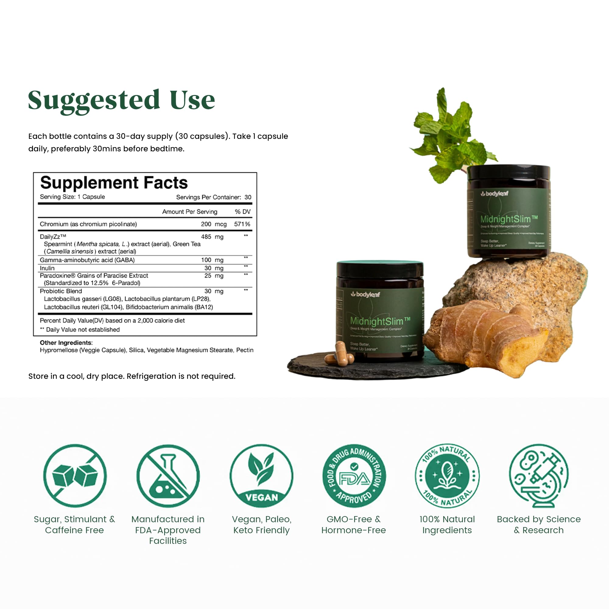 MidnightSlim™ | Advanced Nighttime Weight  | Maximum Strength Metabolism Support, Digestive Health, Peaceful Sleep | Premium Probiotic Complex | 30 Capsules Body Leaf buy supplements canada