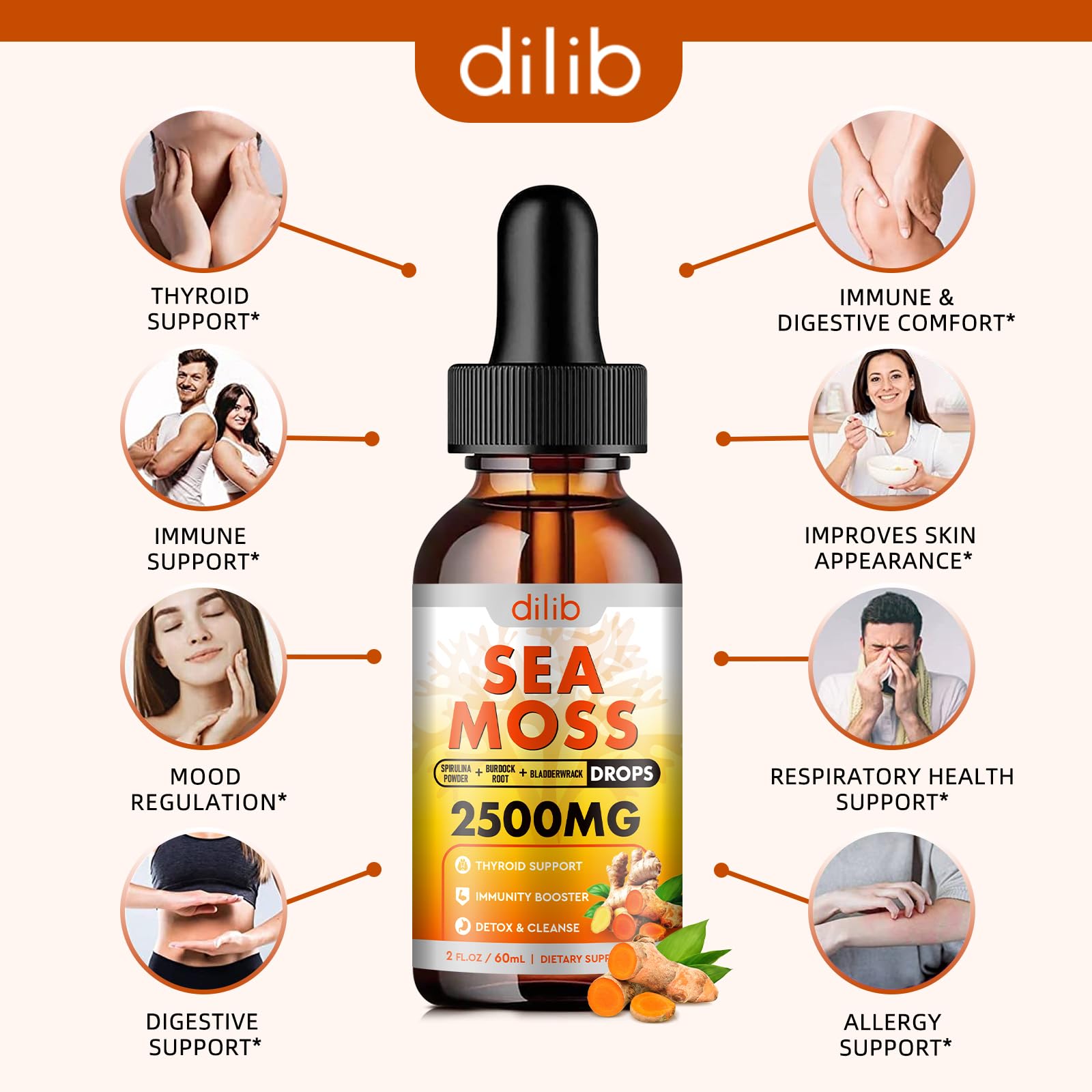 Sea Moss Liquid Drops: Organic Irish Sea Moss 2500mg with Turmeric, Bladderwrack dilib buy supplements canada