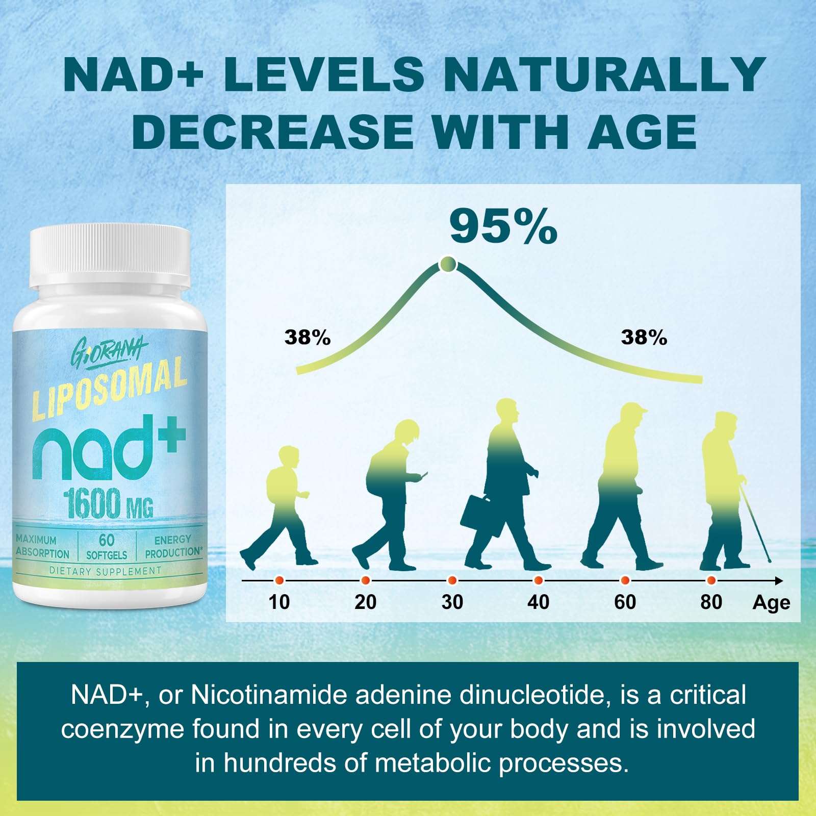 GIORANA 1600 MG Liposomal NAD+ Supplement, NAD+ Boosting Supplement, Superior Absorption, Vitamin B3 for Aging Defense, Longevity, Energy, Repair, Non-GMO, 60 Softgels GIORANA buy supplements canada