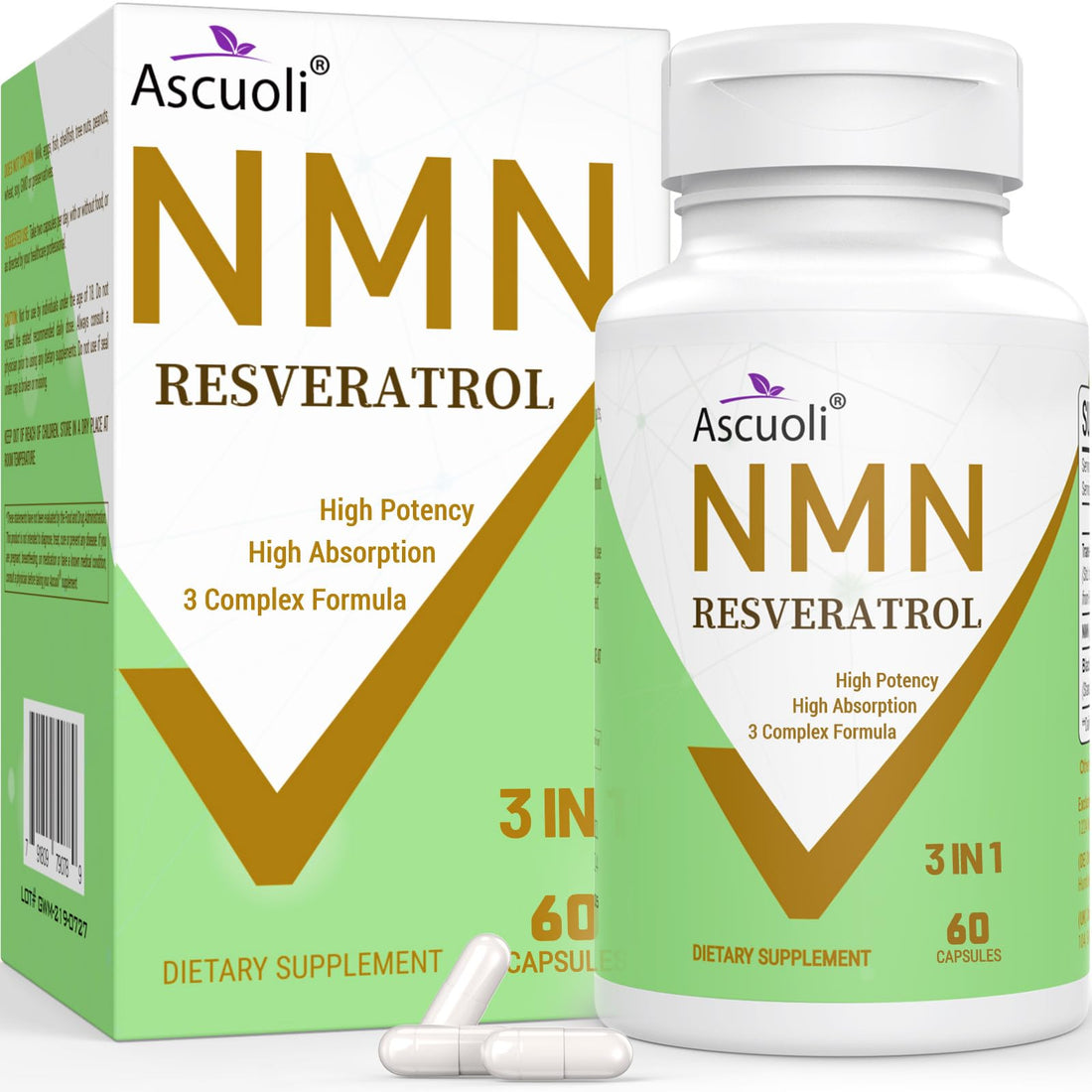 99% Ultra Purity NMN 500mg + Trans-Resveratrol 600mg, 1150mg NMN Resveratrol Supplement, 3-in-1 Advanced Formula for Boost* NAD, Cell, Immune, Energy & Muscle, Healthy Aging, Stabilized Form - 60 Caps Ascuoli buy supplements canada
