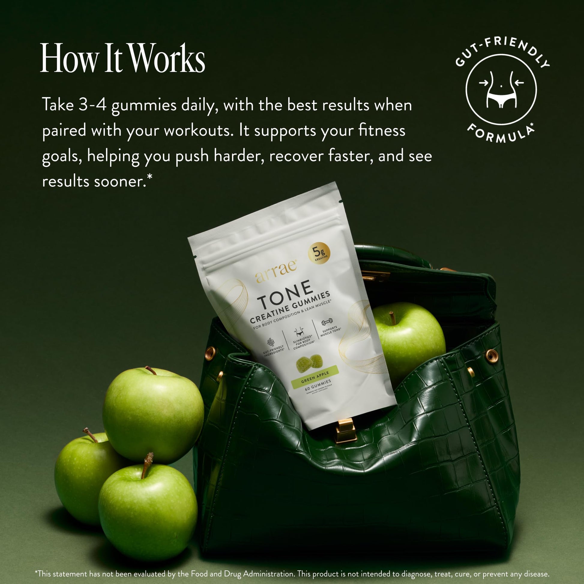 Arrae Tone Gummies – Creatine Monohydrate 5g for Women – Support Lean Muscle, Strength & Recovery – Hormone-Friendly Muscle Toning Supplement – Sour Green Apple Flavor – 60 Count (Sour Green Apple) Arrae buy supplements canada