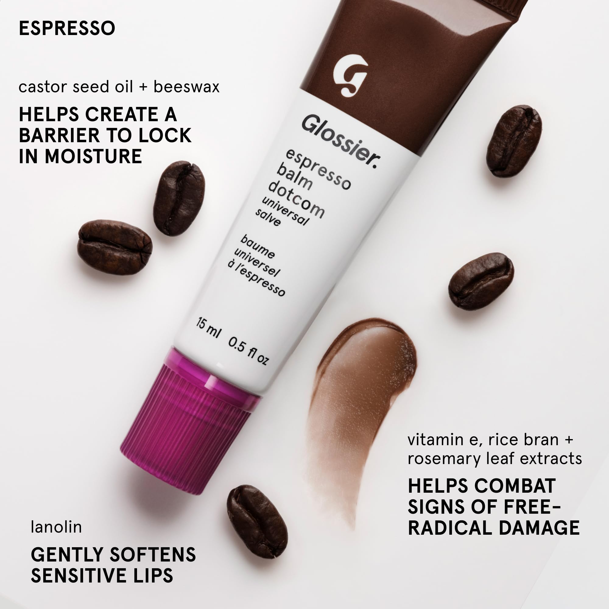 Glossier Balm Dotcom Hydrating Tinted Lip Balm - Universal Salve, Up to 12Hr Moisture for Dry Lips, Cuticles & Skin - Lanolin, Beeswax & Castor Oil - Espresso, Mocha Tint, 15ml Glossier buy supplements canada