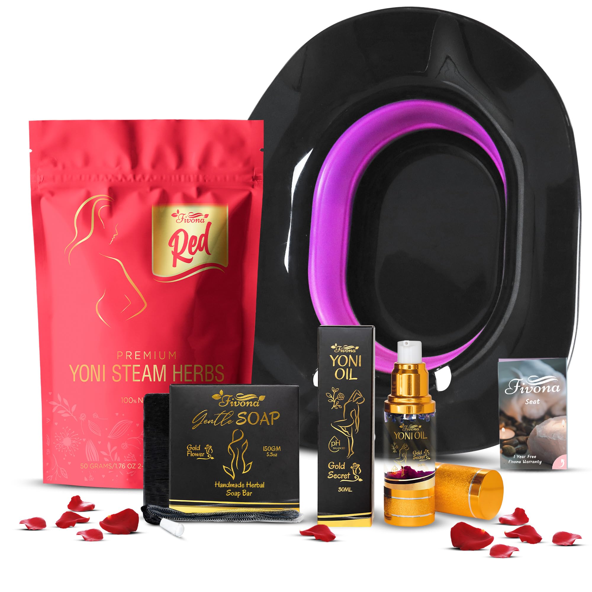 Fivona 4-in-1 Feminine Care Kit, Yoni Oil, Yoni Soap, Yoni Steaming Pot and Red Premium V Steam Herbs FIVONA buy supplements canada