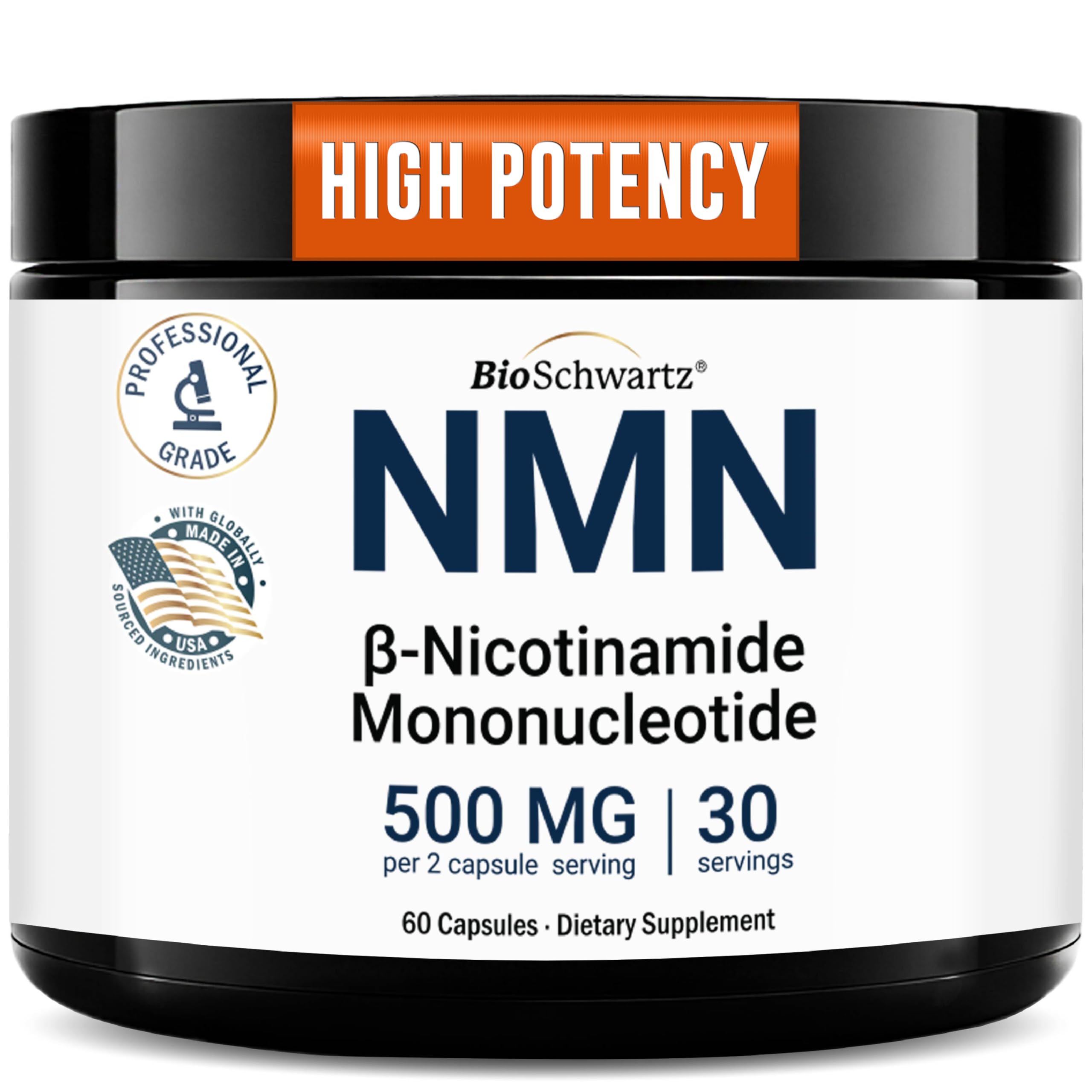 BioSchwartz NMN Supplement - 500mg Nicotinamide Mononucleotide - 30 Servings, 60 Capsules - Made in The USA with Premium Globally Sourced Ingredients, Third-Party Tested, Gluten-Free NMN Supplement BioSchwartz buy supplements canada