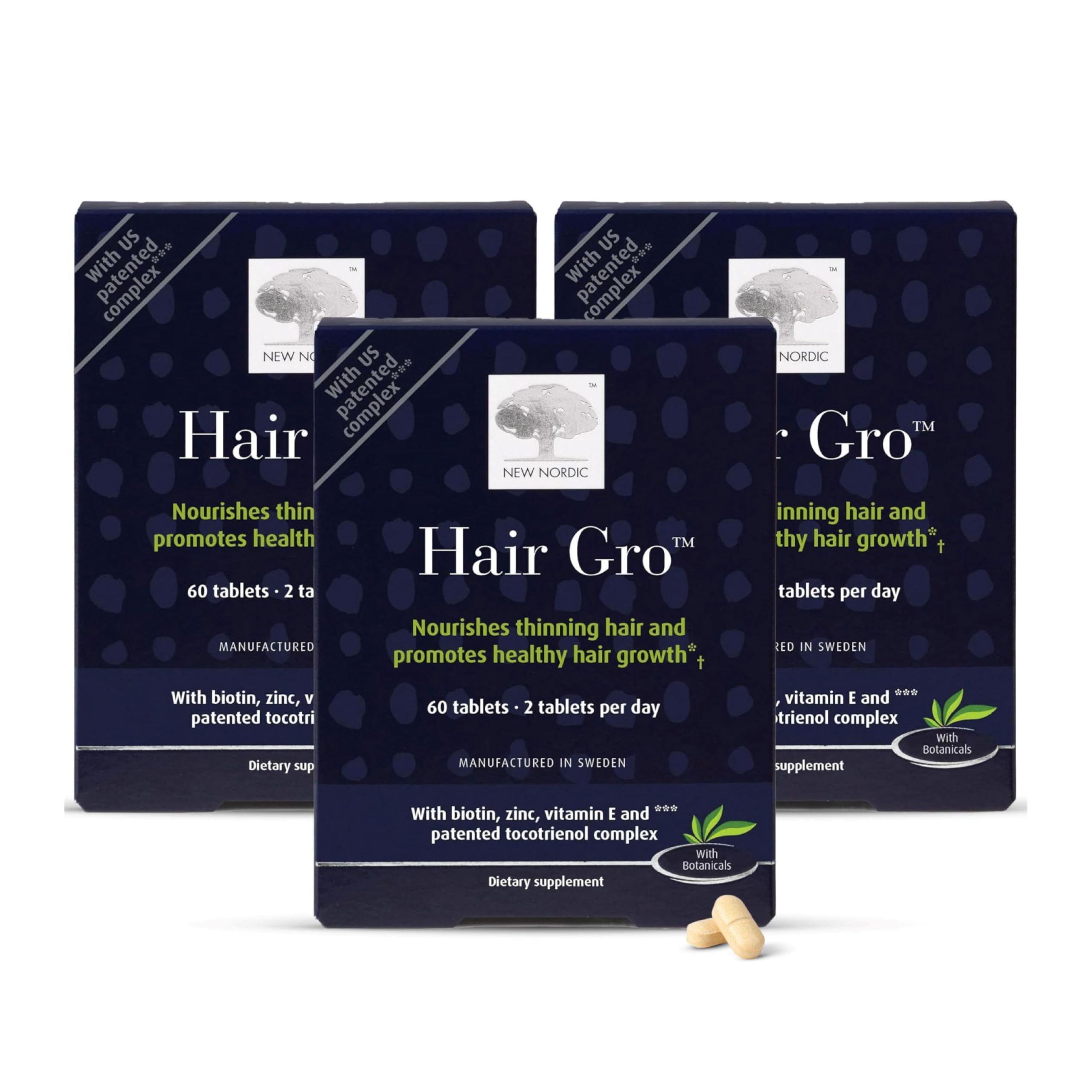 NEW NORDIC Hair GRO, Hair Growth Supplement, Biotin & Palm Fruit Extract Tocotrienols for Natural Regrowth, 60 Count (Pack of 3) NEW NORDIC buy supplements canada
