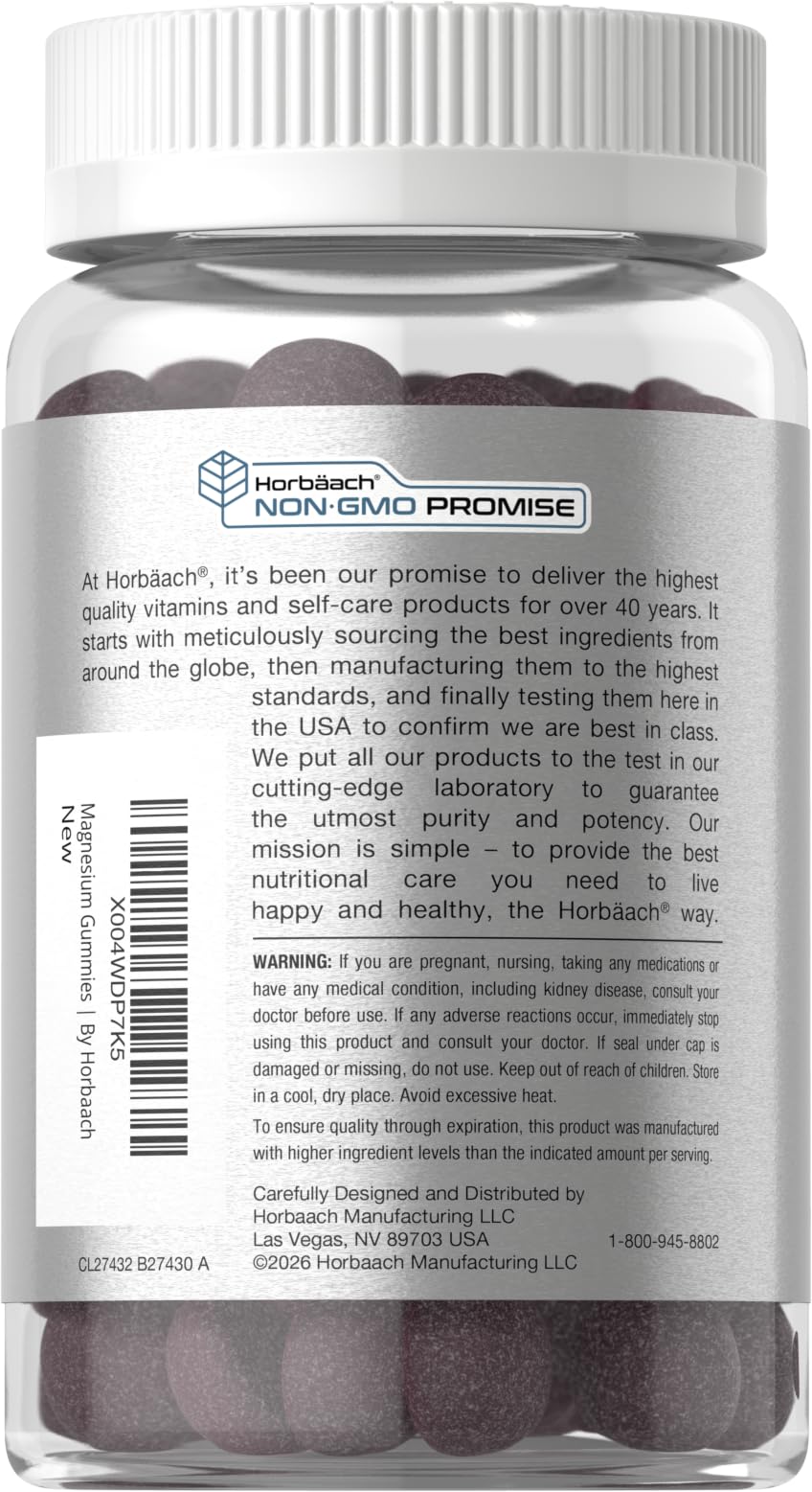 Horbäach Magnesium Glycinate Gummies | 60 Count | Sour Grape Flavor | High Absorption | Vegan, Non-GMO, Gluten Free Horbäach buy supplements canada