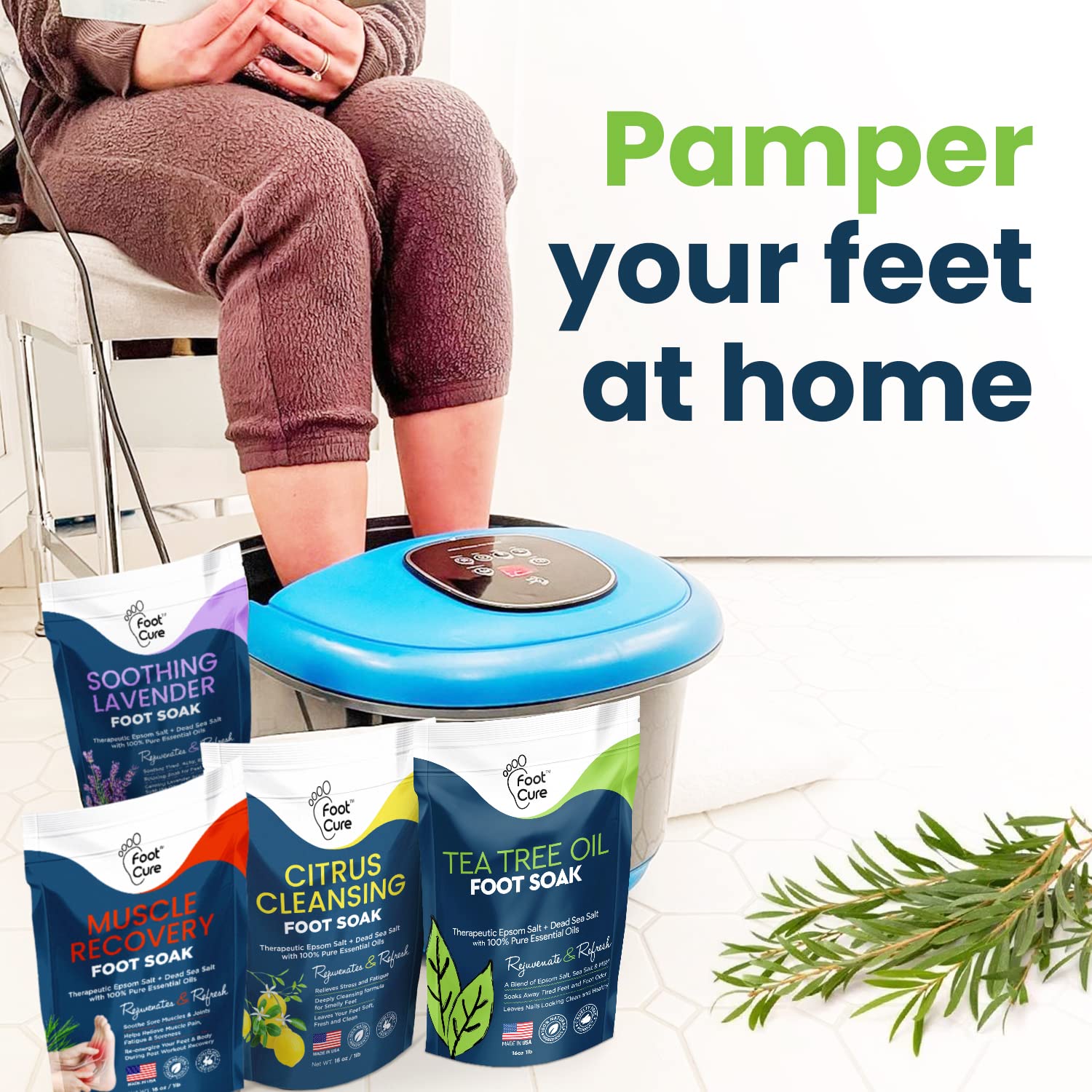 Foot Soak with Epsom Salts- Variety Pack of 4- Tea Tree Oil, Muscle Relief, Calming FOOT CURE buy supplements canada