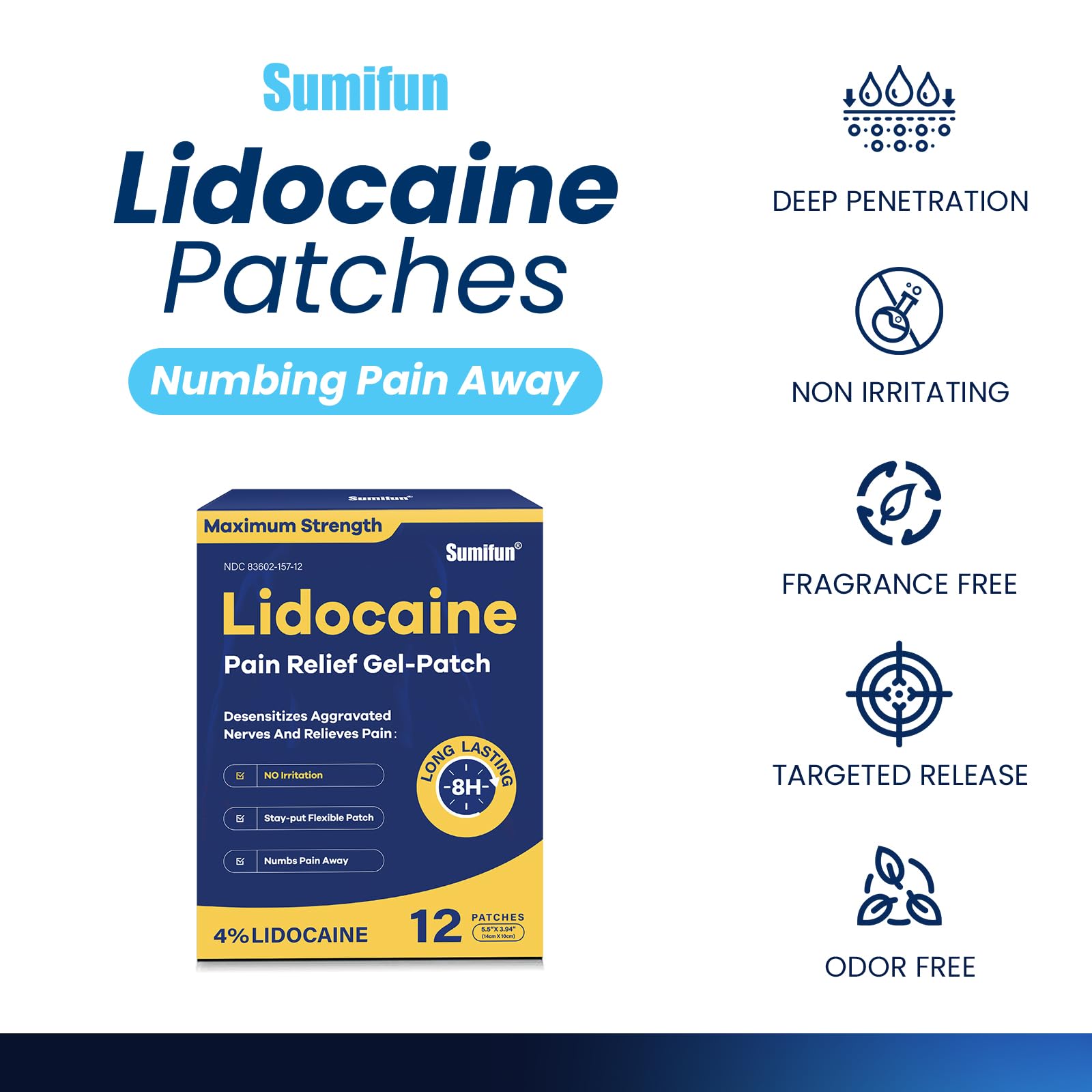 Sumifun 4% Lidocaine Patches Maximum Strength - 12 Count Pain Relieving Gel Patch for Muscle Soreness, Back Ache, Knee, Neck & Joint Pains - Topical Analgesic (Large, Count, 12) Sumifun buy supplements canada