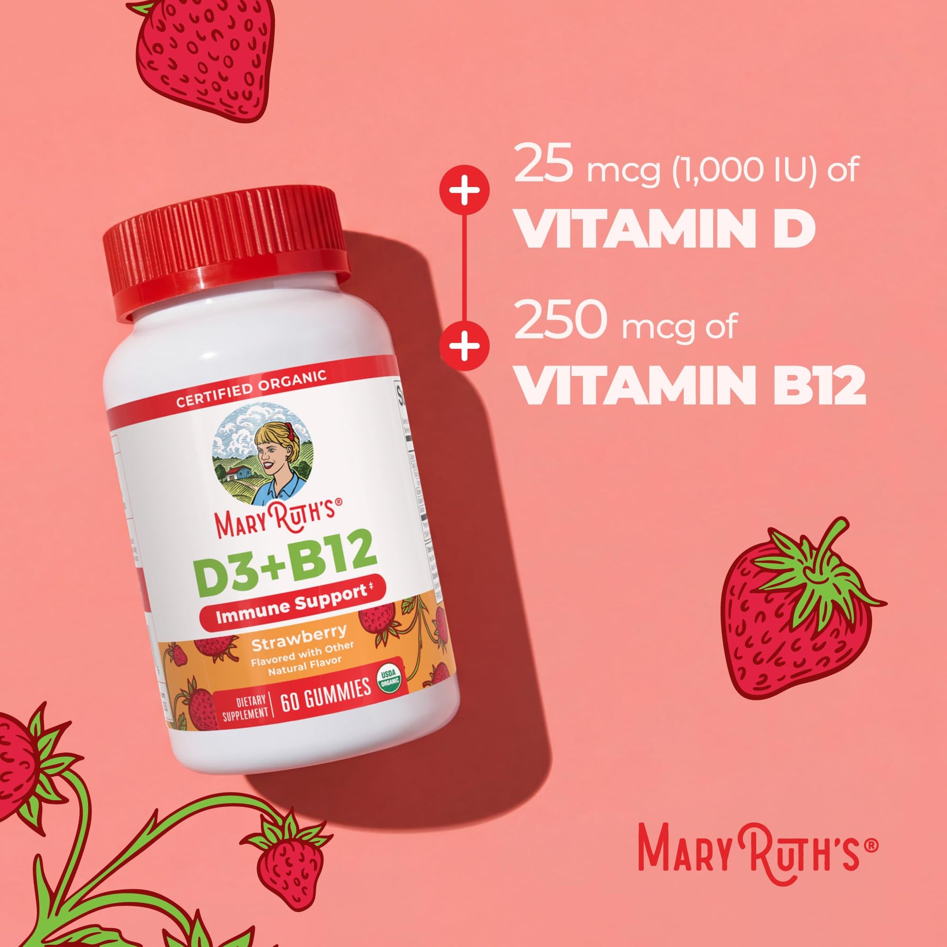 MARYRUTH'S Organic Vitamin D3 + B12 Gummies for Ages 4+ | Bone Health | Immune Support | Energy Metabolism | Cognitive Function | Vegan | Non-GMO MARYRUTH'S buy supplements canada