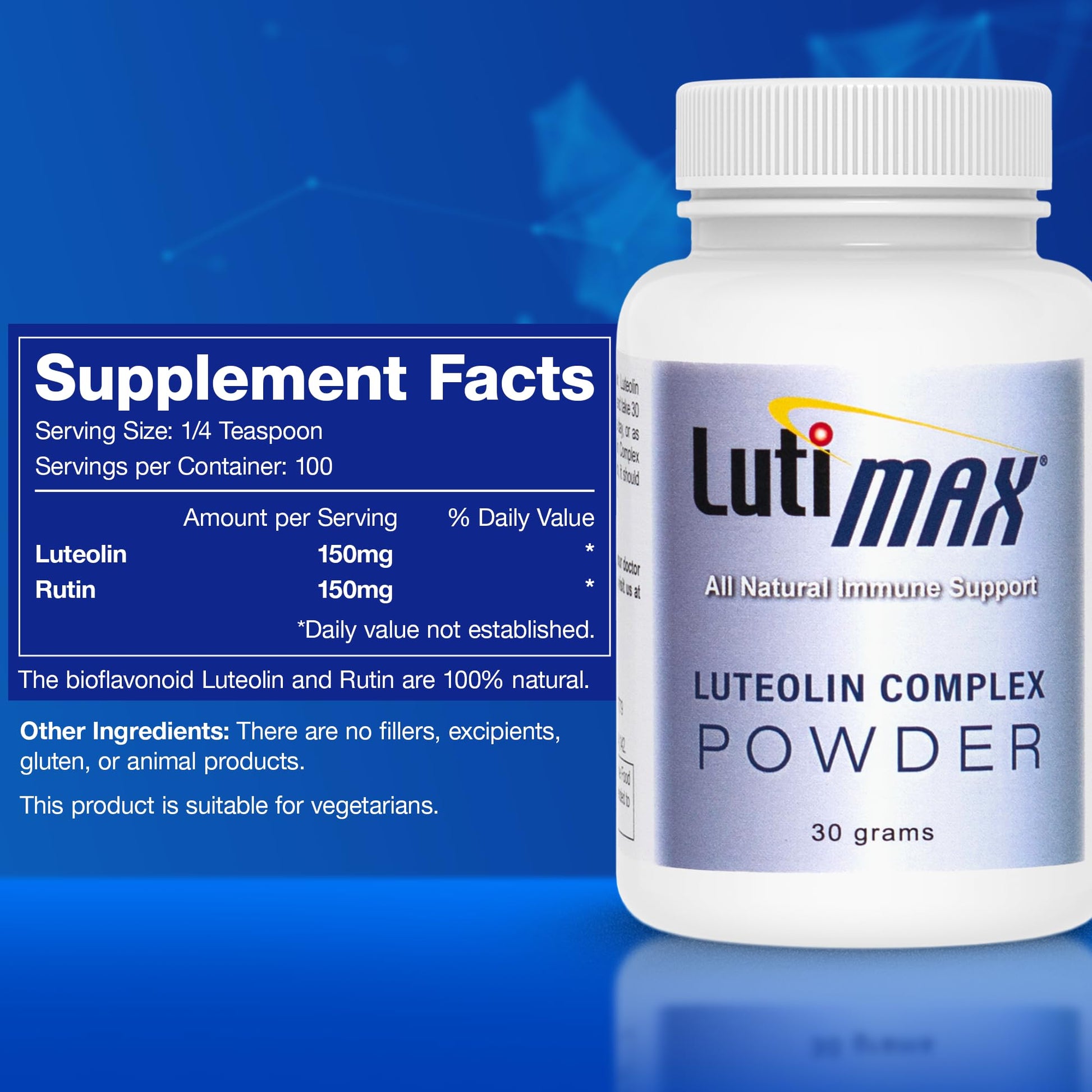 Lutimax Luteolin Complex Powder Brain Supplement with Rutin - Nootropic Brain Supplements for Memory and Focus to Improve Brain Health - Antioxidant Supplement for Immune Support - 100 Servings Solo Luti buy supplements canada