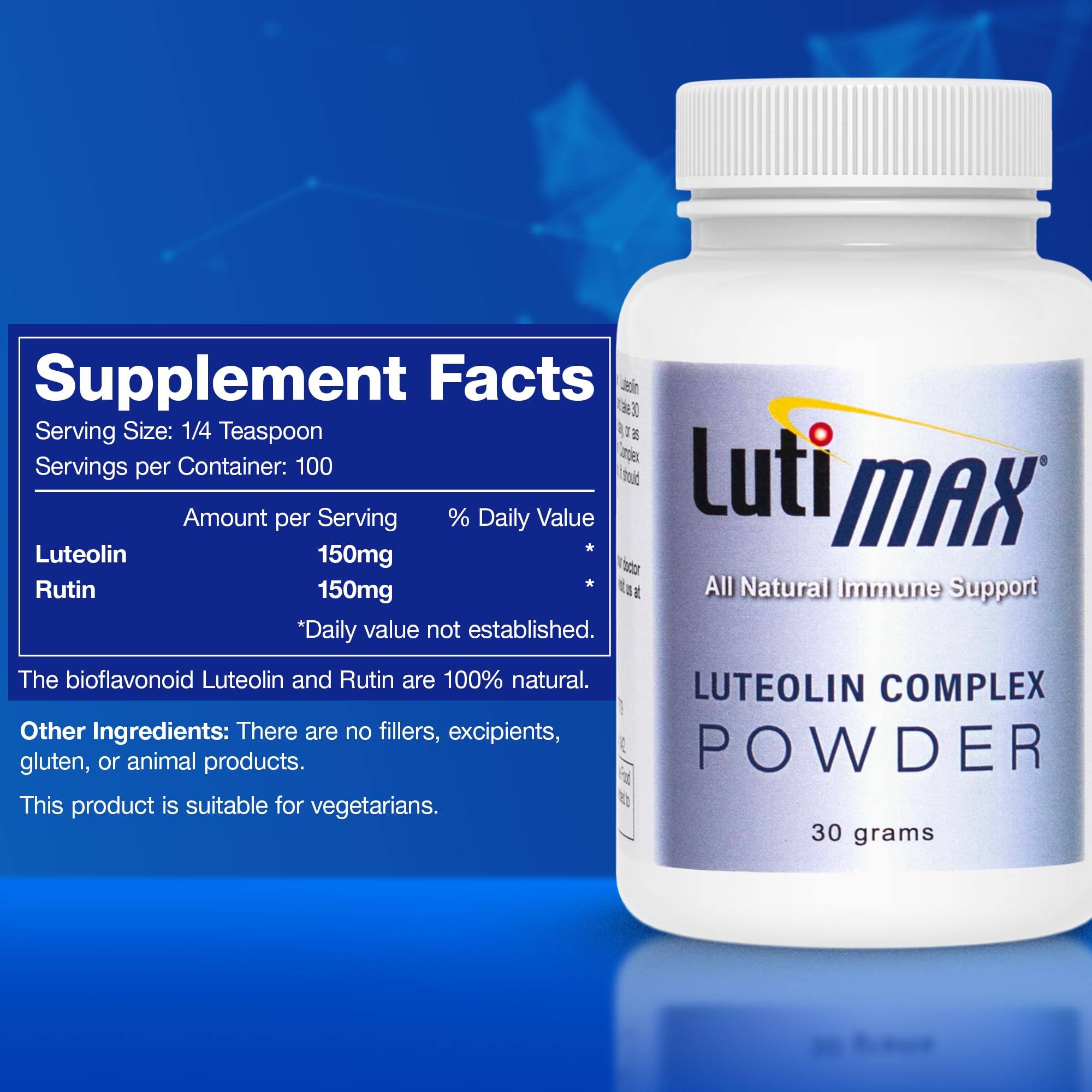Lutimax Luteolin Complex Powder Brain Supplement with Rutin - Nootropic Brain Supplements for Memory and Focus to Improve Brain Health - Antioxidant Supplement for Immune Support - 100 Servings Solo Luti buy supplements canada
