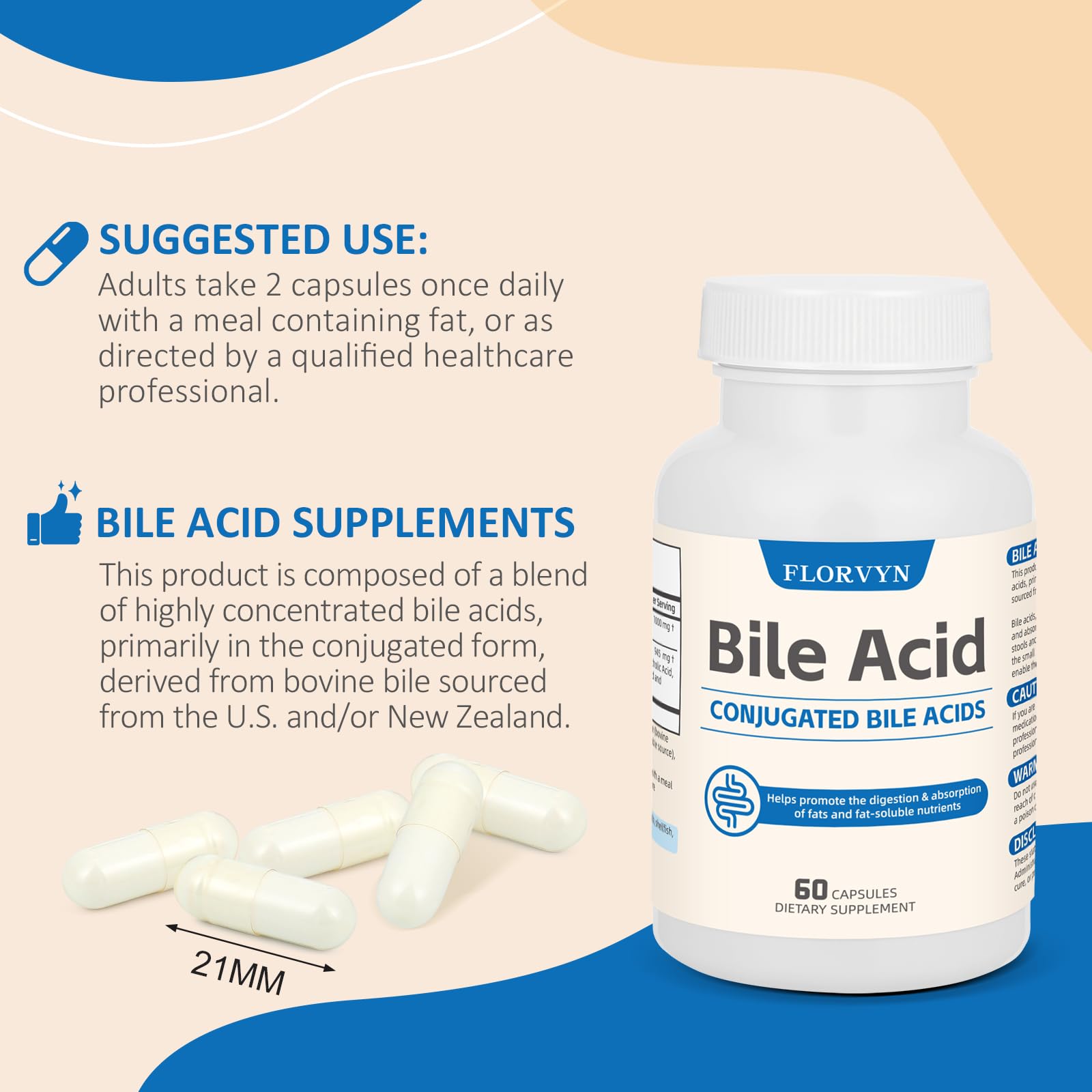 Florvyn Conjugated Bile Acid Supplement 1000mg – Supports Fat Digestion & Absorption of Fats & Fat-Soluble Nutrients, Gut Comfort & Nutrient Utilization, 60 Capsules, 30 Day Supply Florvyn buy supplements canada