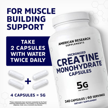 Creatine Monohydrate Capsules 5G | 60 Servings | Vegan | 4 Caps per Serving | Micronized Creatine Pills 5000mg | 240 Capsules | Creatine Pills For Men & Women American Research Supplements buy supplements canada