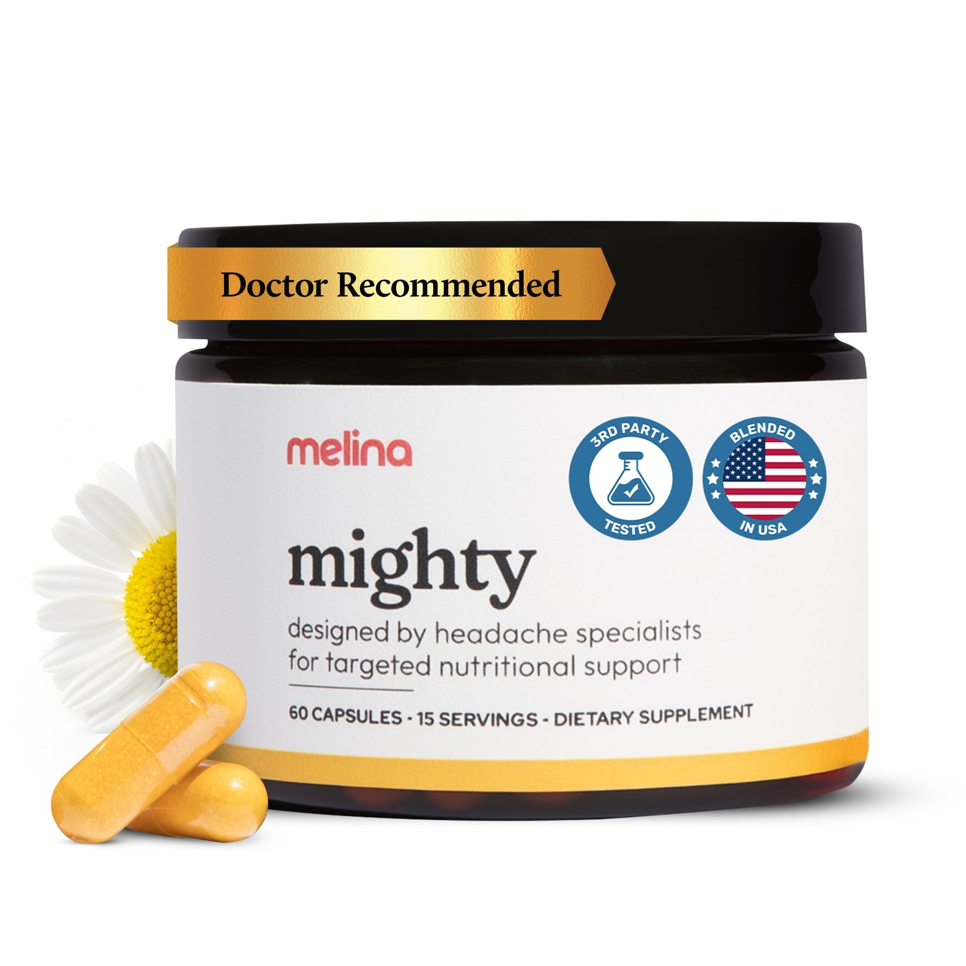 Melina Mighty Natural Migraine Relief Supplement - Magnesium, B2 Riboflavin 400mg, Feverfew, CoQ-10, ALCAR to Strengthen Migraine and Headache Prevention - 15 Servings (60 Caps) Melina buy supplements canada