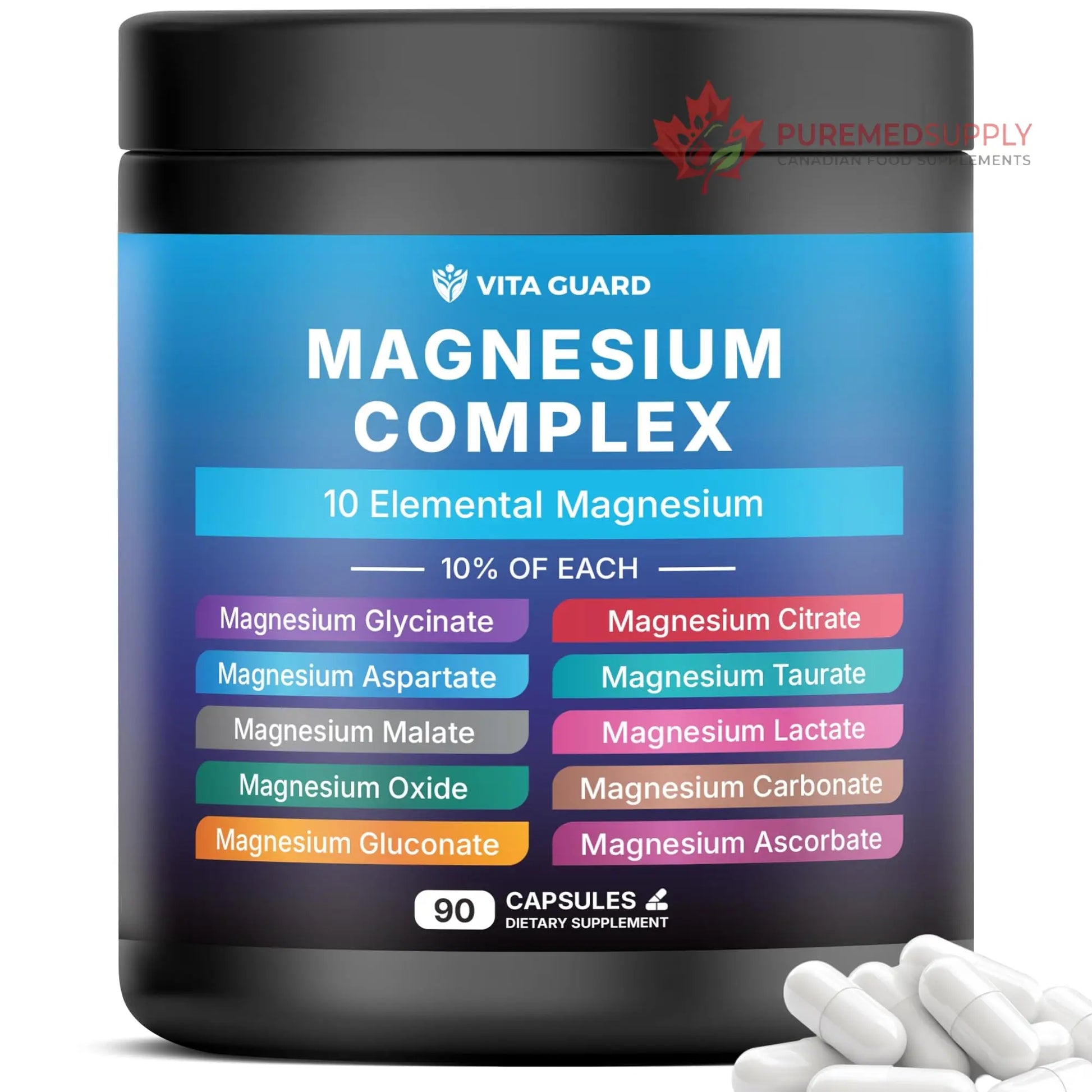 Vita Guard Magnesium Complex 1480mg – 10-in-1 with Glycinate, Citrate, Malate & More – High Absorption – Sleep, Muscle, Nerve & Heart Support – 90 Vegan Capsules – Non-GMO, Gluten-Free, No Sugar Vita Guard buy supplements canada