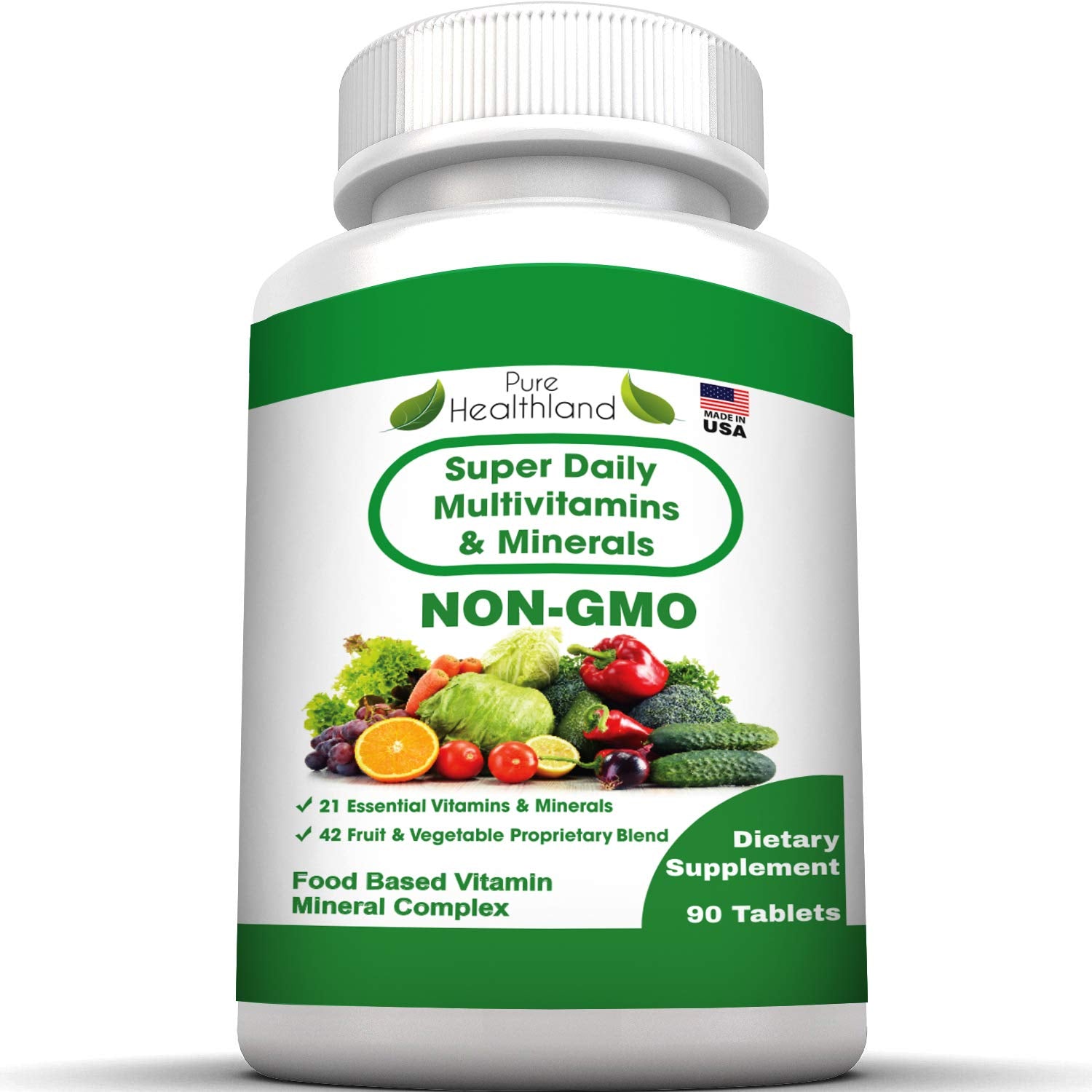 Pure Heathland Non-GMO Super Daily Multivitamin for Adults – 42 Natural Fruits & Vegetables Blend with 21 Essential Vitamins & Minerals – Vegan Coating Tablets, 90 Count, Made in USA Pure Healthland buy supplements canada