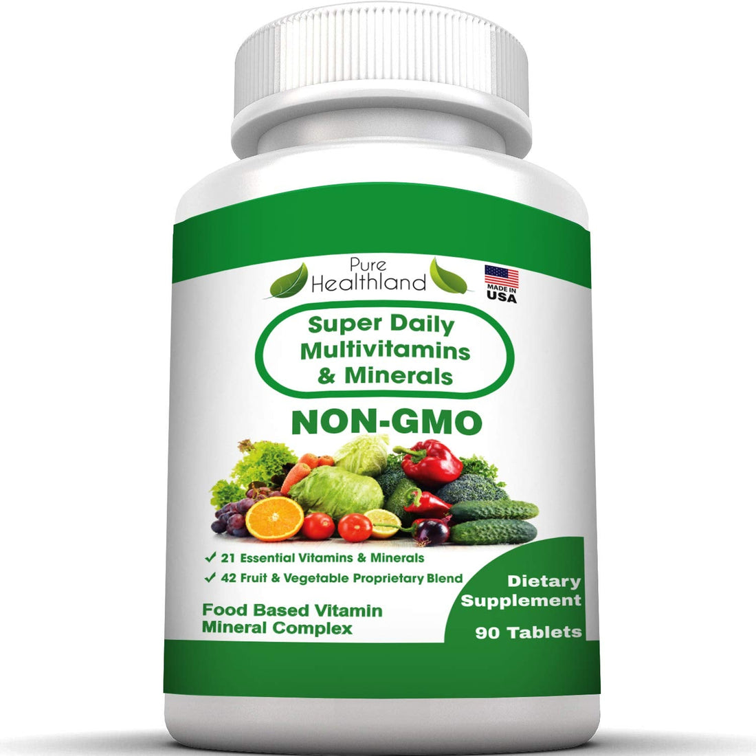 Pure Heathland Non-GMO Super Daily Multivitamin for Adults – 42 Natural Fruits & Vegetables Blend with 21 Essential Vitamins & Minerals – Vegan Coating Tablets, 90 Count, Made in USA Pure Healthland buy supplements canada