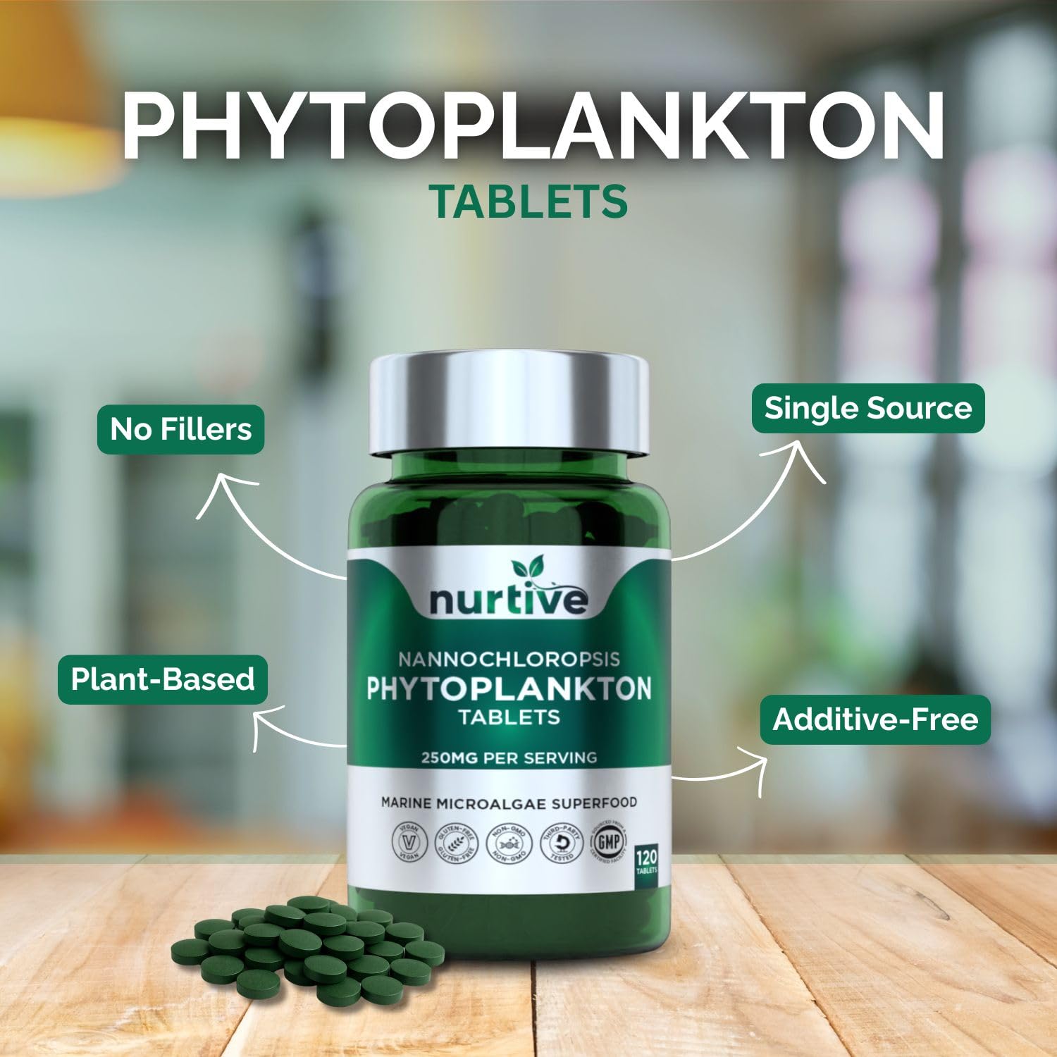 NURTIVE Nannochloropsis Phytoplankton Tablets – 250mg per Serving – Vegan, Gluten-Free, Non-GMO, No Fillers – Third-Party Tested, GMP Certified – 2 Tablets/Day for 2 Month, 120 Tablets/Bottle NURTIVE buy supplements canada