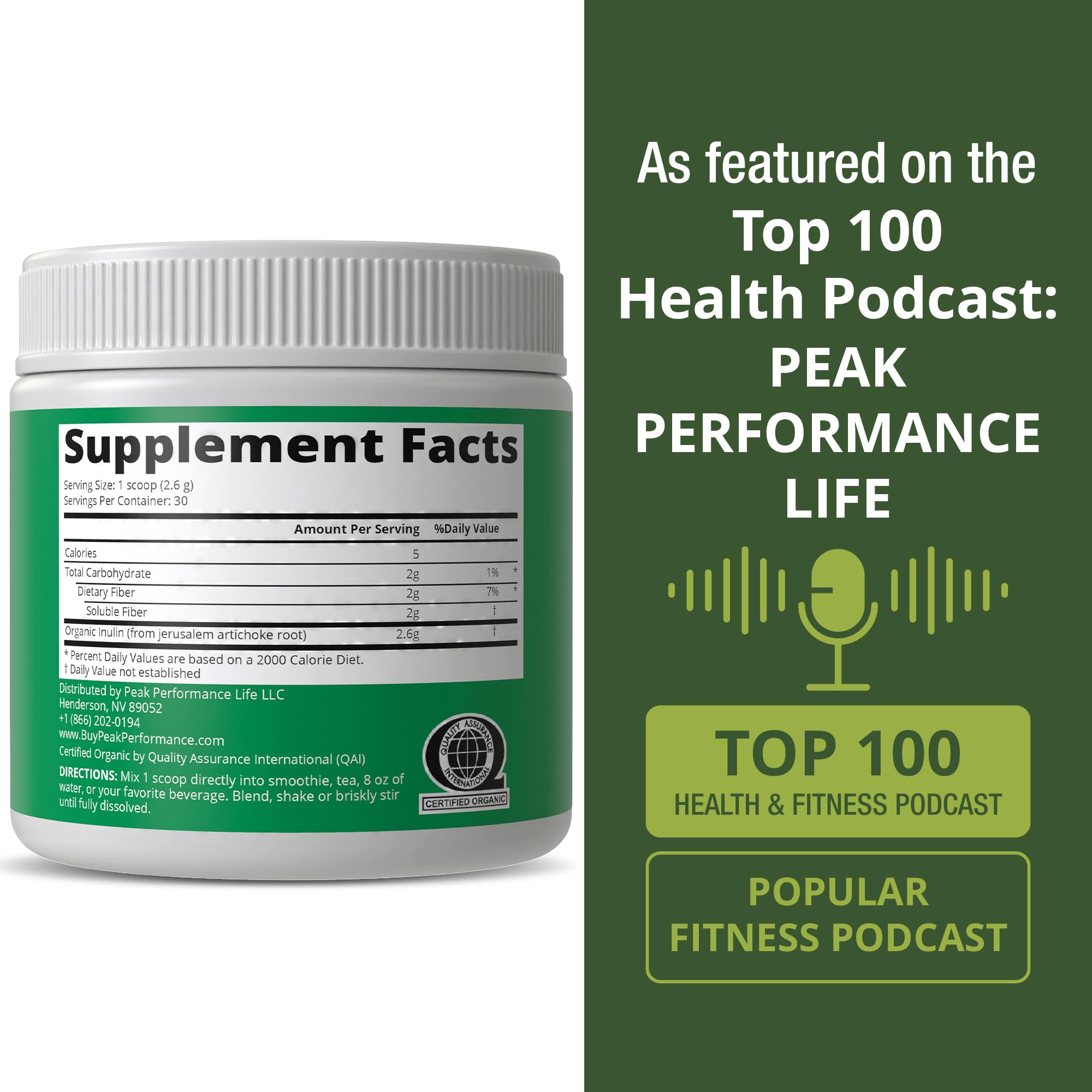 Peak Performance Organic Inulin Powder Natural Prebiotic Fiber for Gut Health. USDA Organic Raw Plant Based Vegan Prebiotics FOS Supplement from Jerusalem Artichoke Peak Performance buy supplements canada