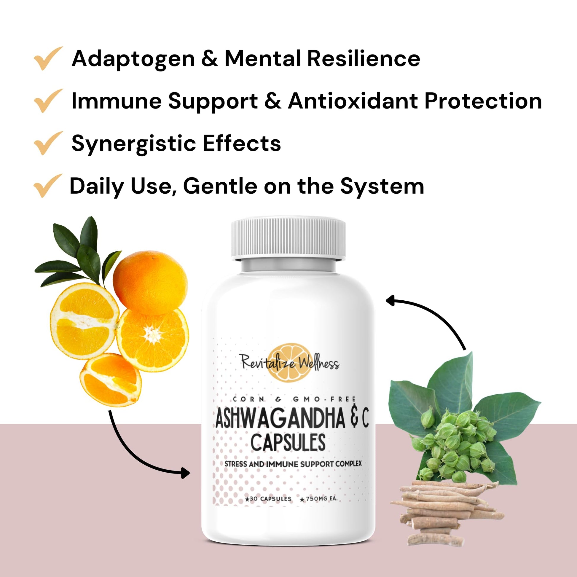 Revitalize Wellness Ashwagandha + Vitamin C Capsules | Stress and Immune Support Complex | with 550 mg Ashwagandha and 200 mg Vitamin C per Serving | 30 Servings Revitalize Wellness buy supplements canada