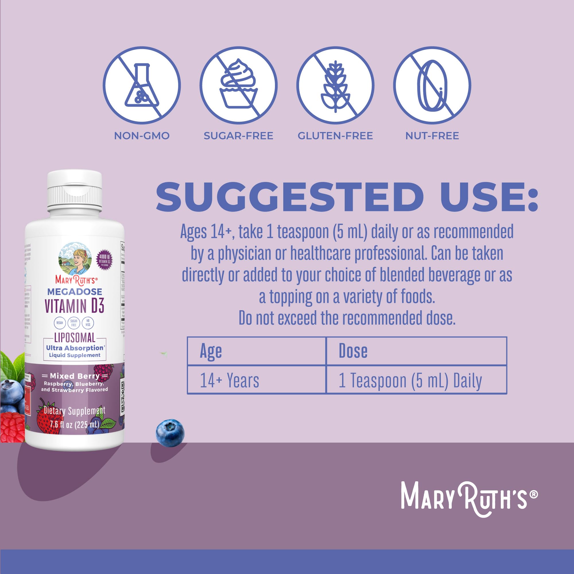 MaryRuth Organics Megadose Vitamin D3 Liposomal | Vitamin D 4000 IU | Ultra Absorption | Immune Support for Adults | Bone Health | VIT D3 | Vegan | Sugar Free | Gluten Free | Non-GMO | 45 Servings MARYRUTH'S buy supplements canada