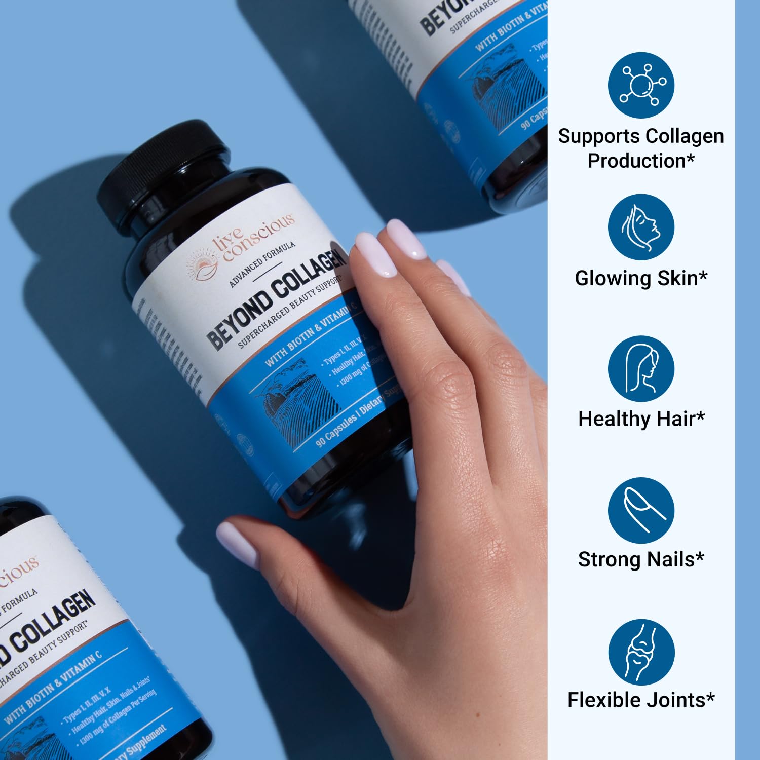 Live Conscious Beyond Collagen Multi Collagen Capsules - Types I, II, III, V & X - Hydrolyzed Blend with Biotin & Vitamin C Live Conscious buy supplements canada