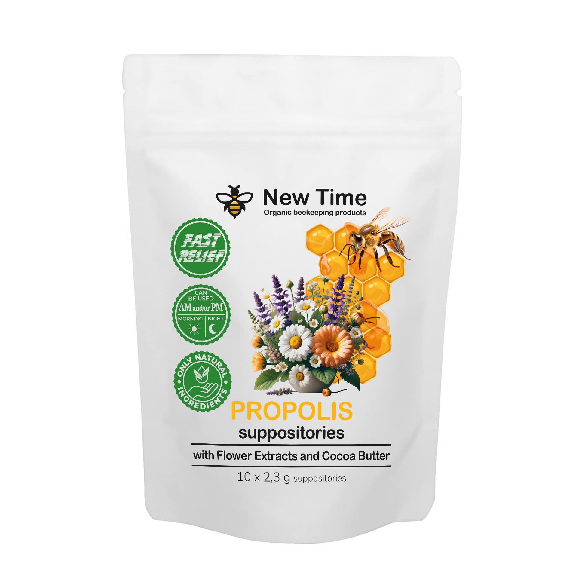 Organic Propolis Comfort Suppositories for Men, Women - Natural Bee & Botanical Formula, Gentle Daily Care 10 Count New Time Organic beekeeping products buy supplements canada