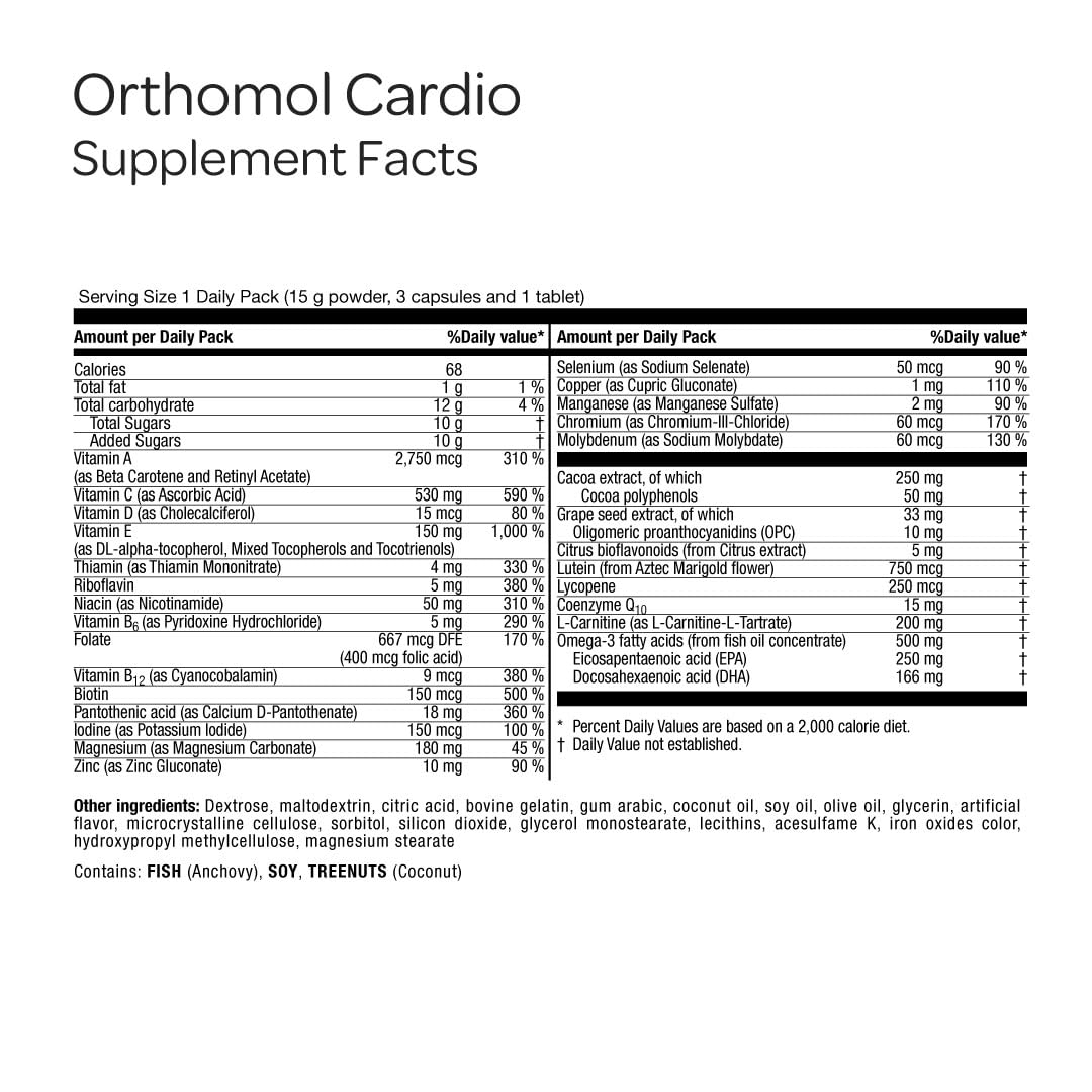 Orthomol Cardio, Heart Health Supplements for Circulation & Vascular Support, Omega-3, Magnesium, Cocoa Polyphenols & B Vitamins, Supports Cardiovascular Health, 30-Day Supply, Powder+Tablets+Capsules Orthomol buy supplements canada