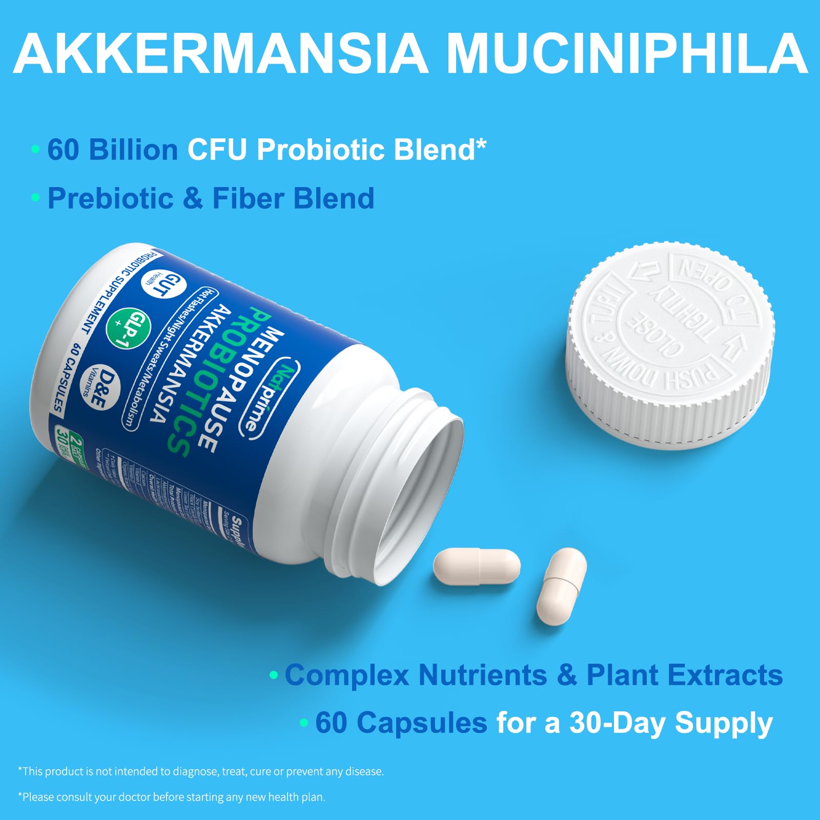 Natprime Menopause Supplements for Women - 60 Billion CFU Akkermansia Probiotic for Hormonal Balance, Night Sweats, Hot Flashes Relief, Gut Health, Mood Support & URO Viginal probiotic - 60 Ct 30 Day Natprime buy supplements canada