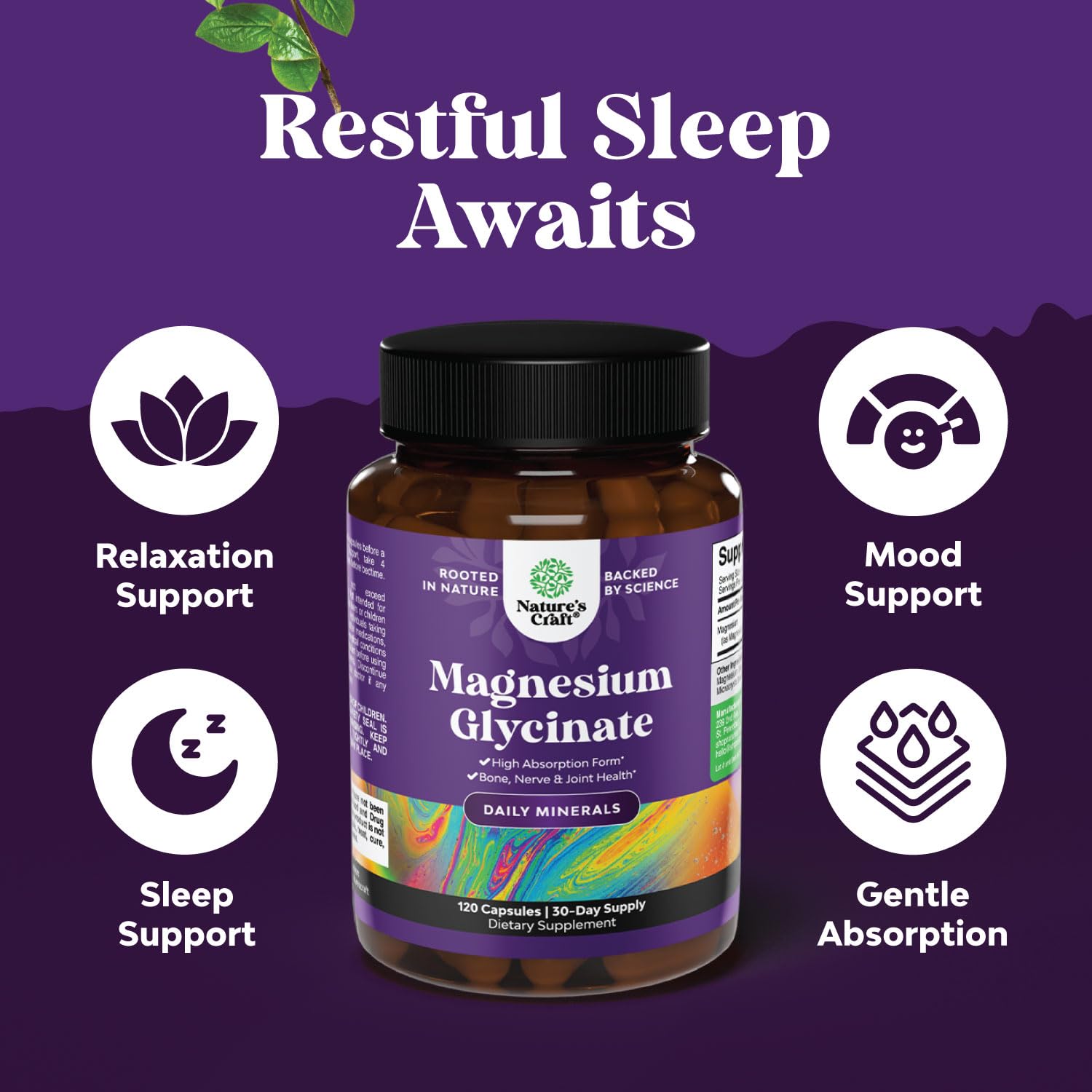 Pure Magnesium Glycinate Supplement 500mg - Magnesium for Sleep and Rest Capsules for Men & Women - Unflavored Vegan High Absorption Pills for Relaxation Support - 120 Count Natures Craft buy supplements canada