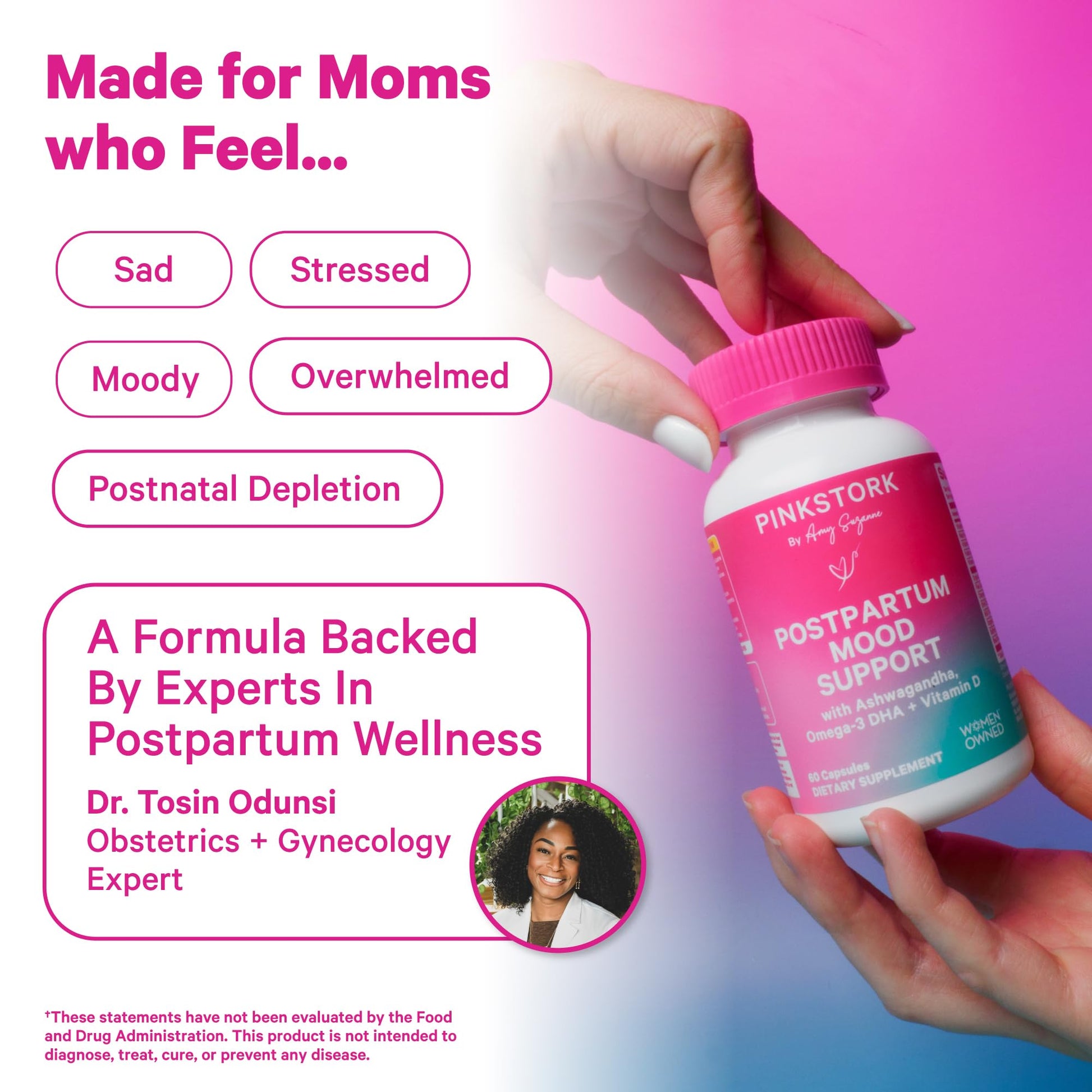 Pink Stork Postpartum Mood Support - Postnatal Hormone Balance for Women - Breastfeeding Friendly - Stress & Cognitive Support, New Mom Essentials - Ashwagandha, Chamomile, & Vitamin D, 60 Capsules Pink Stork buy supplements canada