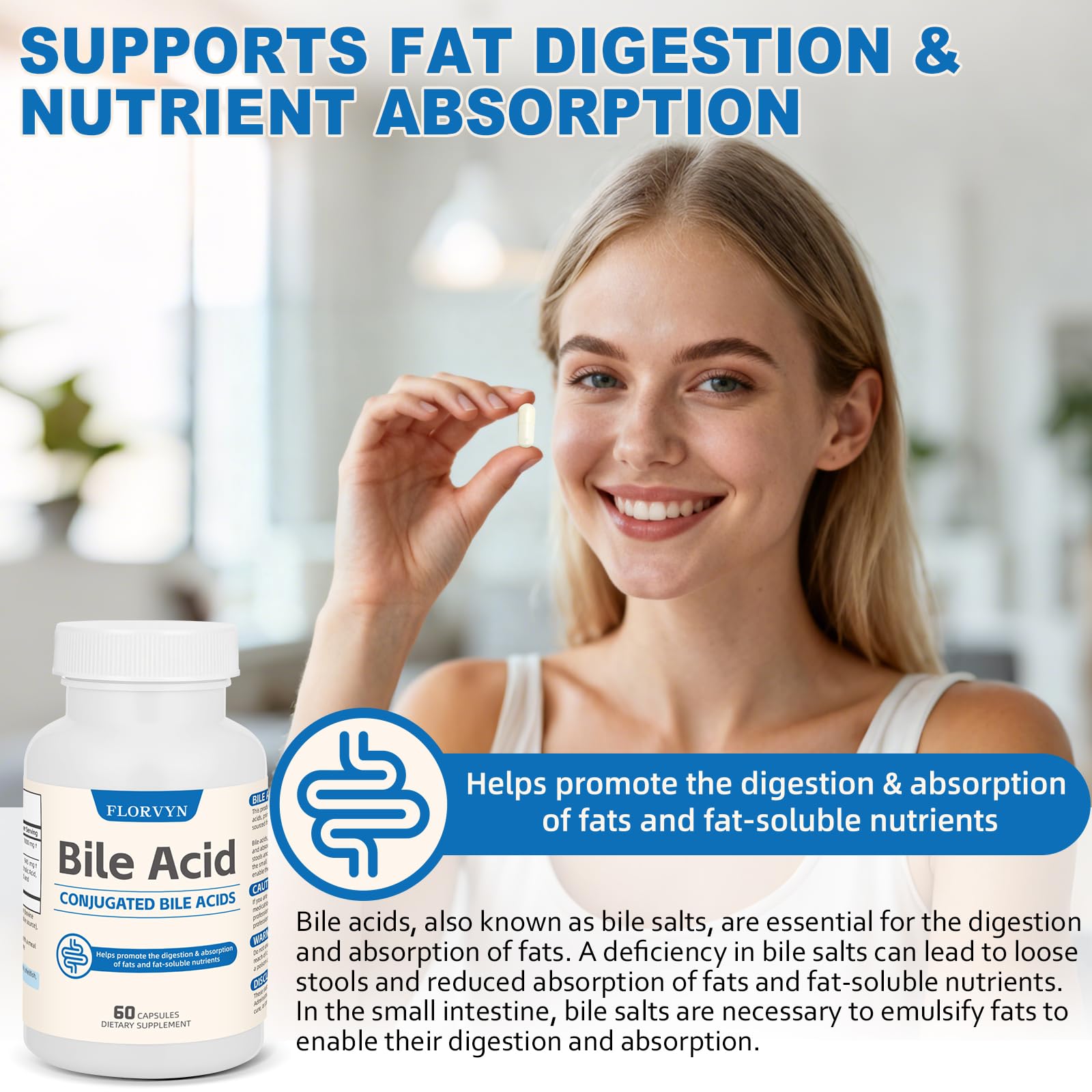 Florvyn Conjugated Bile Acid Supplement 1000mg – Supports Fat Digestion & Absorption of Fats & Fat-Soluble Nutrients, Gut Comfort & Nutrient Utilization, 60 Capsules, 30 Day Supply Florvyn buy supplements canada