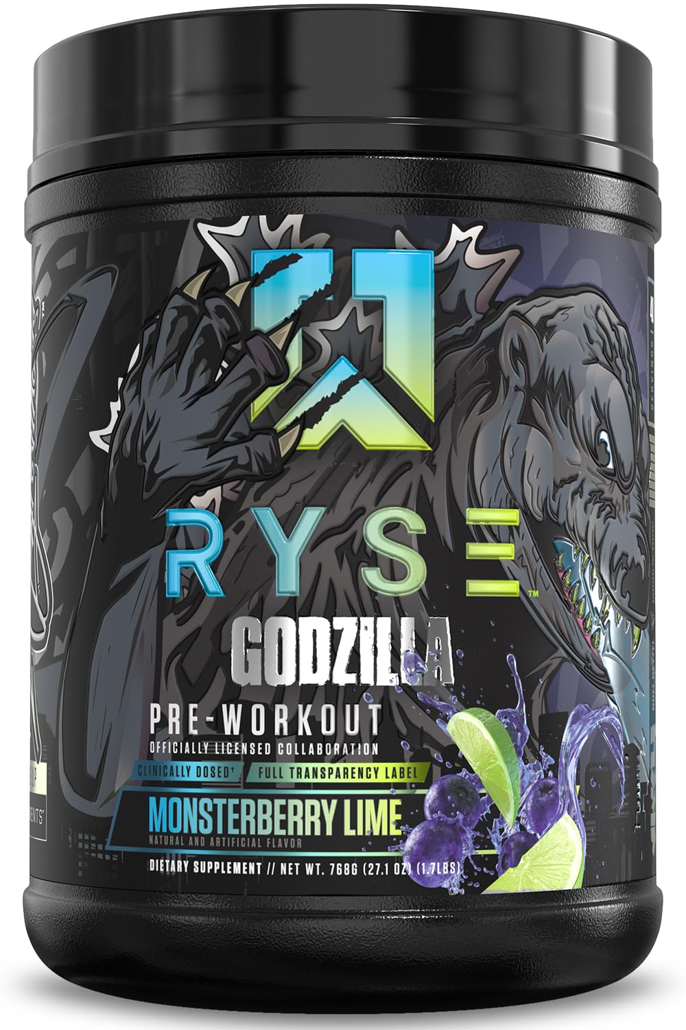 RYSE Godzilla X Noel Deyzel Pre Workout Powder - Monsterberry Lime - 400mg Caffeine, High Stim Pre-Workout for Men & Women with Citrulline & Beta Alanine - Energy, Pump & Focus - 20/40 Servings RYSE Up Supplements buy supplements canada