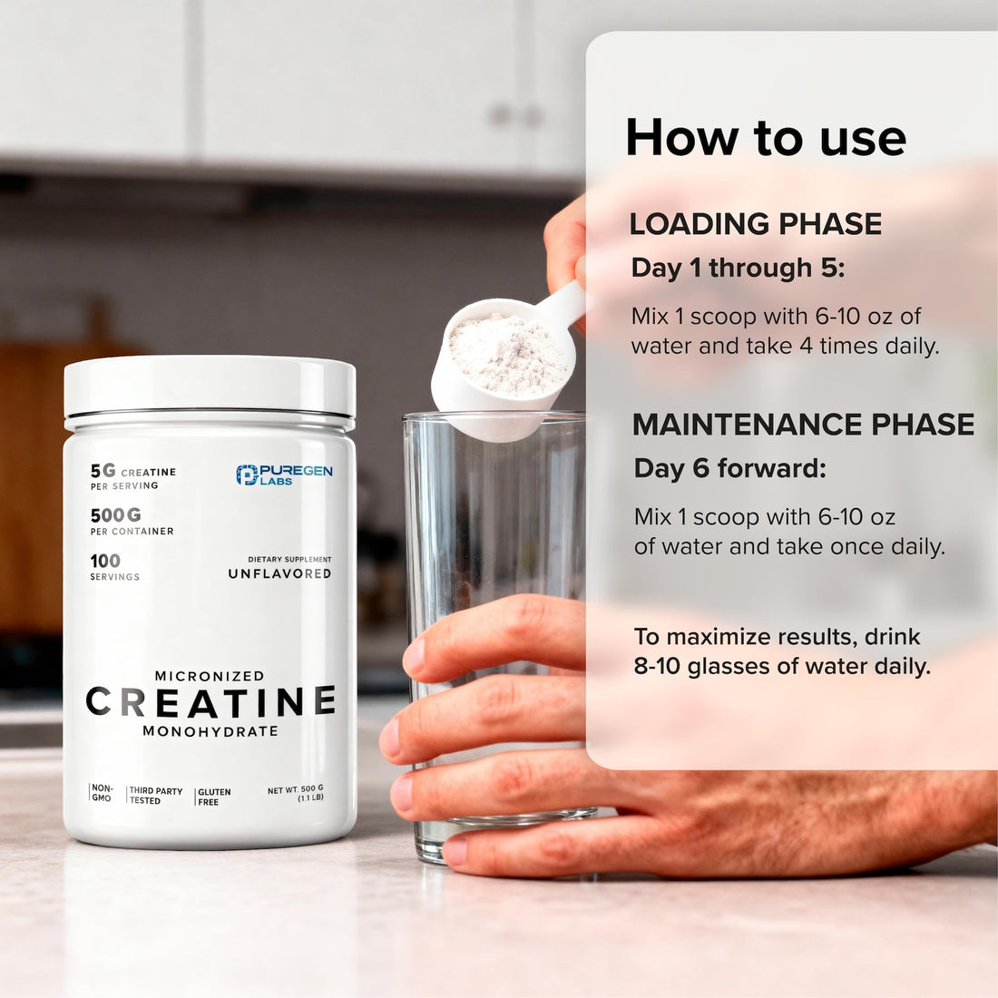 Puregen Labs Micronized Creatine Monohydrate Powder 500g – Pure, Unflavored, No Additives | 5000mg Per Serv (5g) - 100 Servings | Third Party Tested for Quality P Puregen Labs buy supplements canada