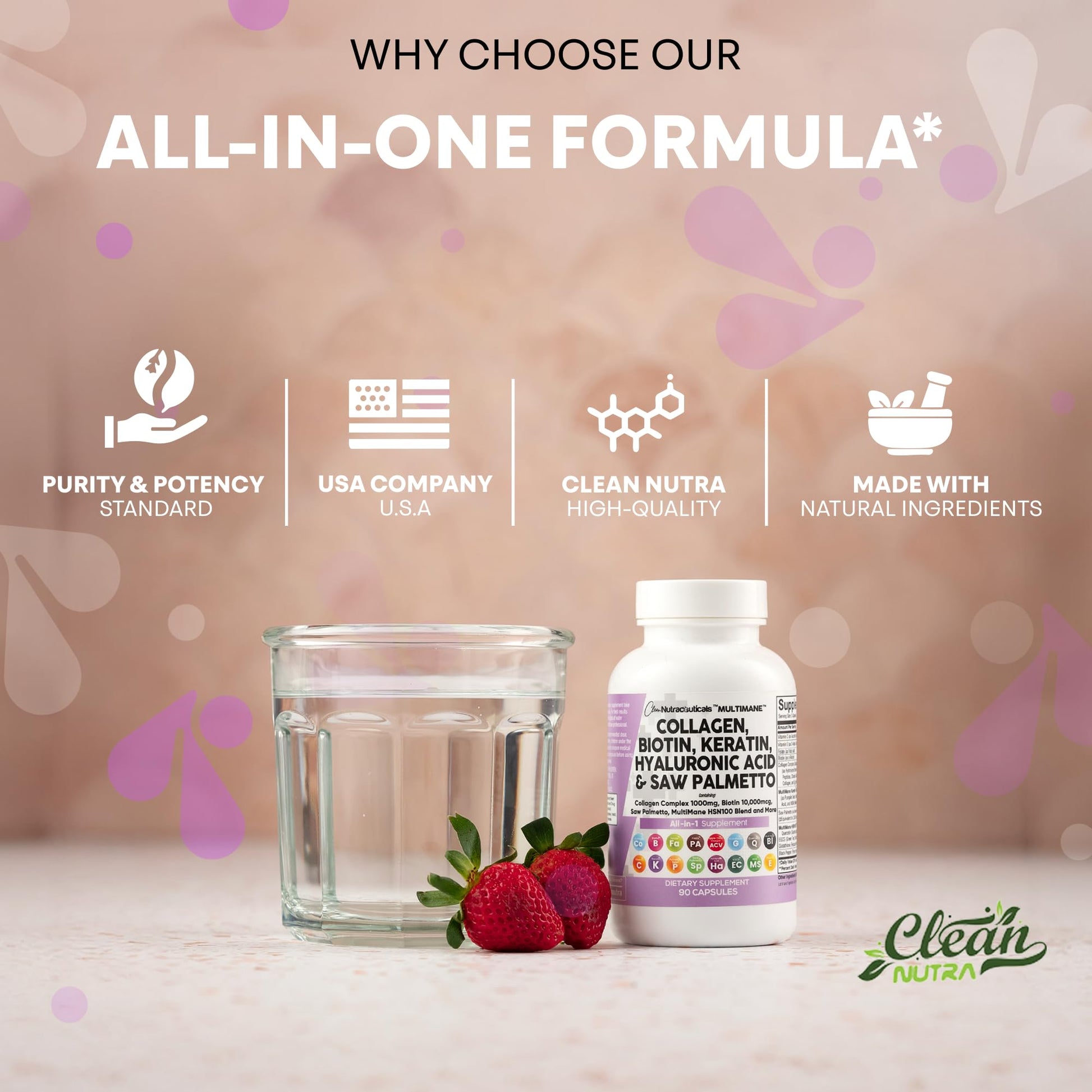 Clean Nutraceuticals Collagen Pills 1000mg Biotin 10000mcg Keratin Saw Palmetto Hyaluronic Acid - Hair Skin & Nails Vitamins & DHT Blocker with Vitamin E Folic Acid Clean Nutraceuticals buy supplements canada