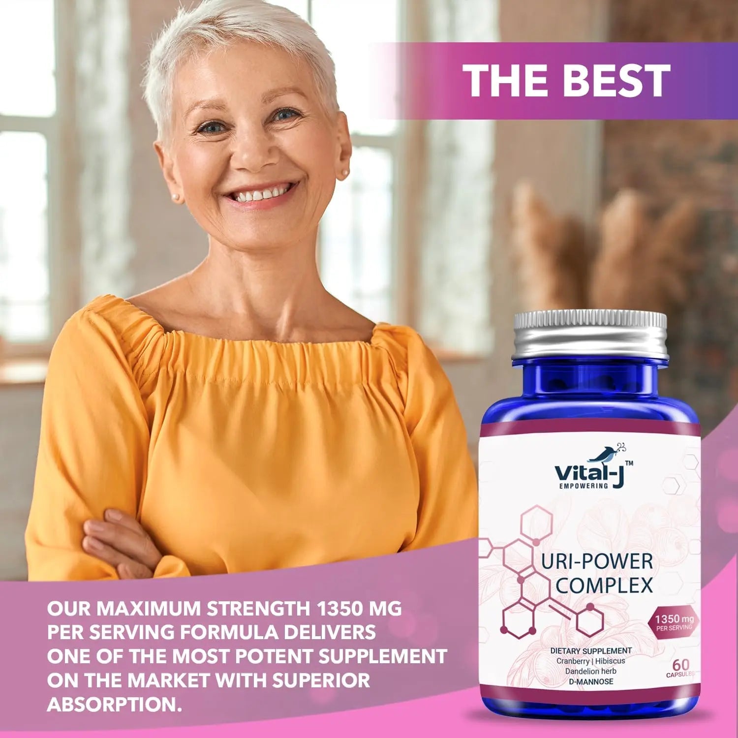 4-IN-1 URI POWER COMPLEX 1350mg - D Mannose, Cranberry, Hibiscus, and Dandelion Herb - Naturally Cleanse the Bladder and Urinary Tract 60 capsules – Specialized Approach for UTI Avoidance Vital-J Empowering buy supplements canada
