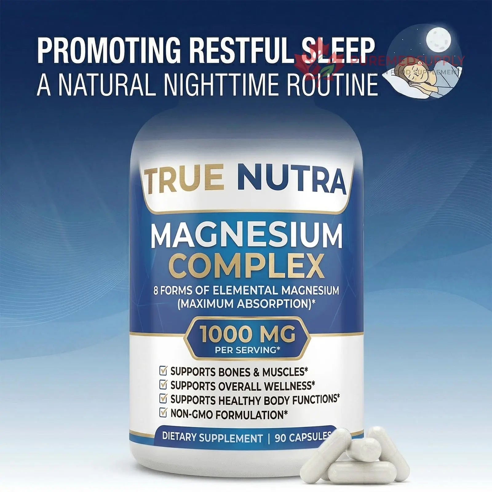True nutra Magnesium Complex，Advanced 8-in-1 Magnesium Blend，Glycinate, Citrate, Malate, Taurate etc，High Formula，90 Capsules true nutra buy supplements canada