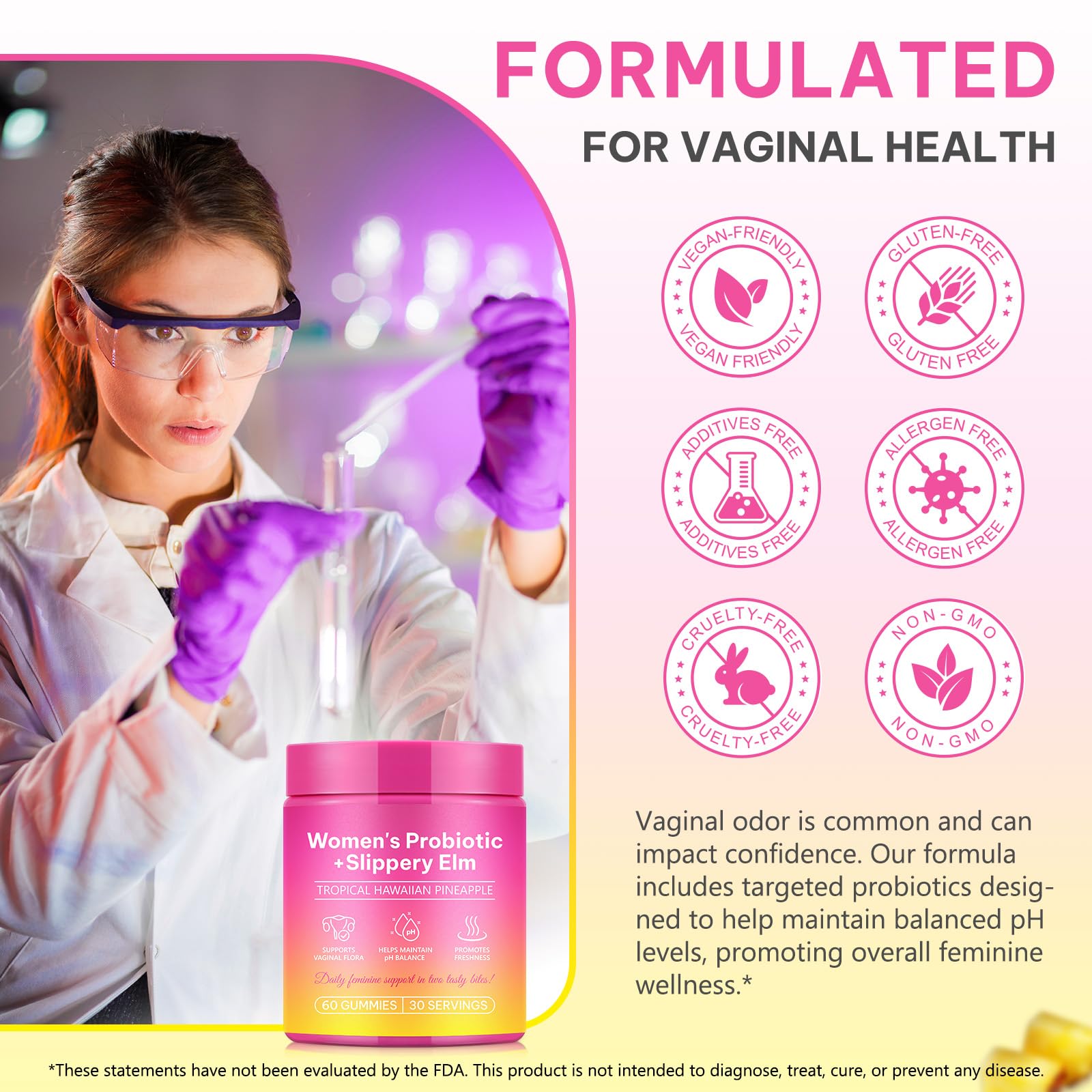 KITNOBLIS Feminine Probiotic Gummies with Slippery Elm- Pineapple Gummies for Women pH Balance, Gut Health & Immune Supports | with Prebiotics & Lactobacillus Blend (60 Gummies) KITNOBLIS buy supplements canada