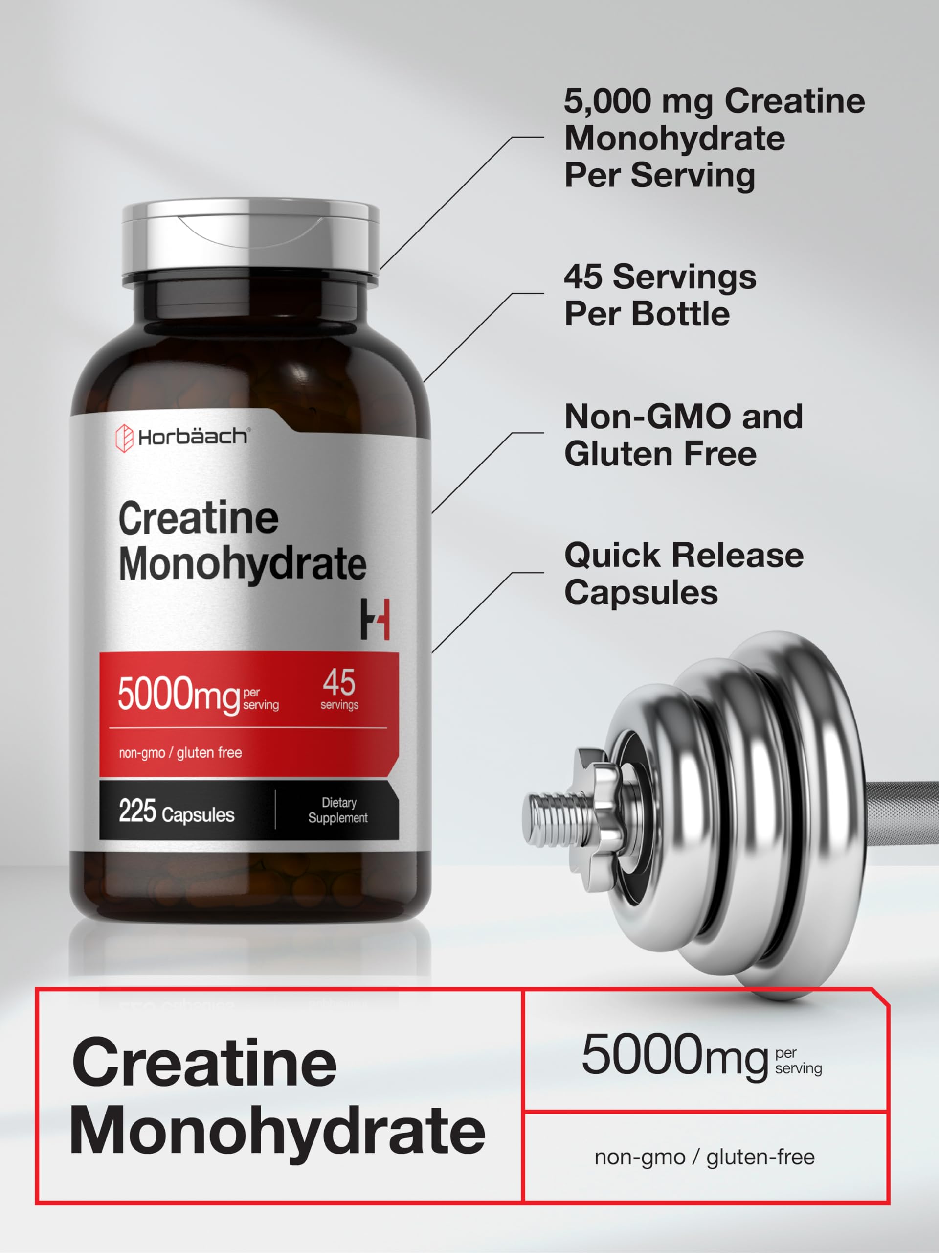 Horbäach Creatine Monohydrate | 5g | 225 Capsules | Non-GMO, Gluten Free Supplement Horbäach buy supplements canada