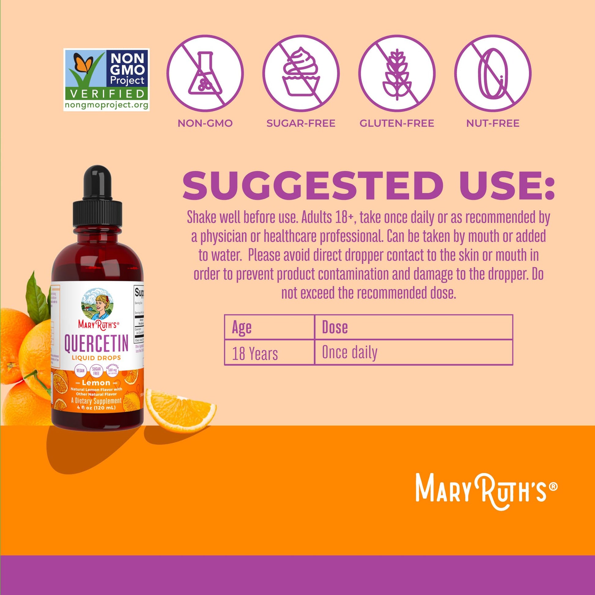 MaryRuth Organics Quercetin Liquid Drops | Sugar Free | 500mg for Adults 18 & Over | Cardiovascular Health for Adults | Bioflavonoid | Vegan | Non-GMO | Gluten Free | 4 Fl Oz MARYRUTH'S buy supplements canada